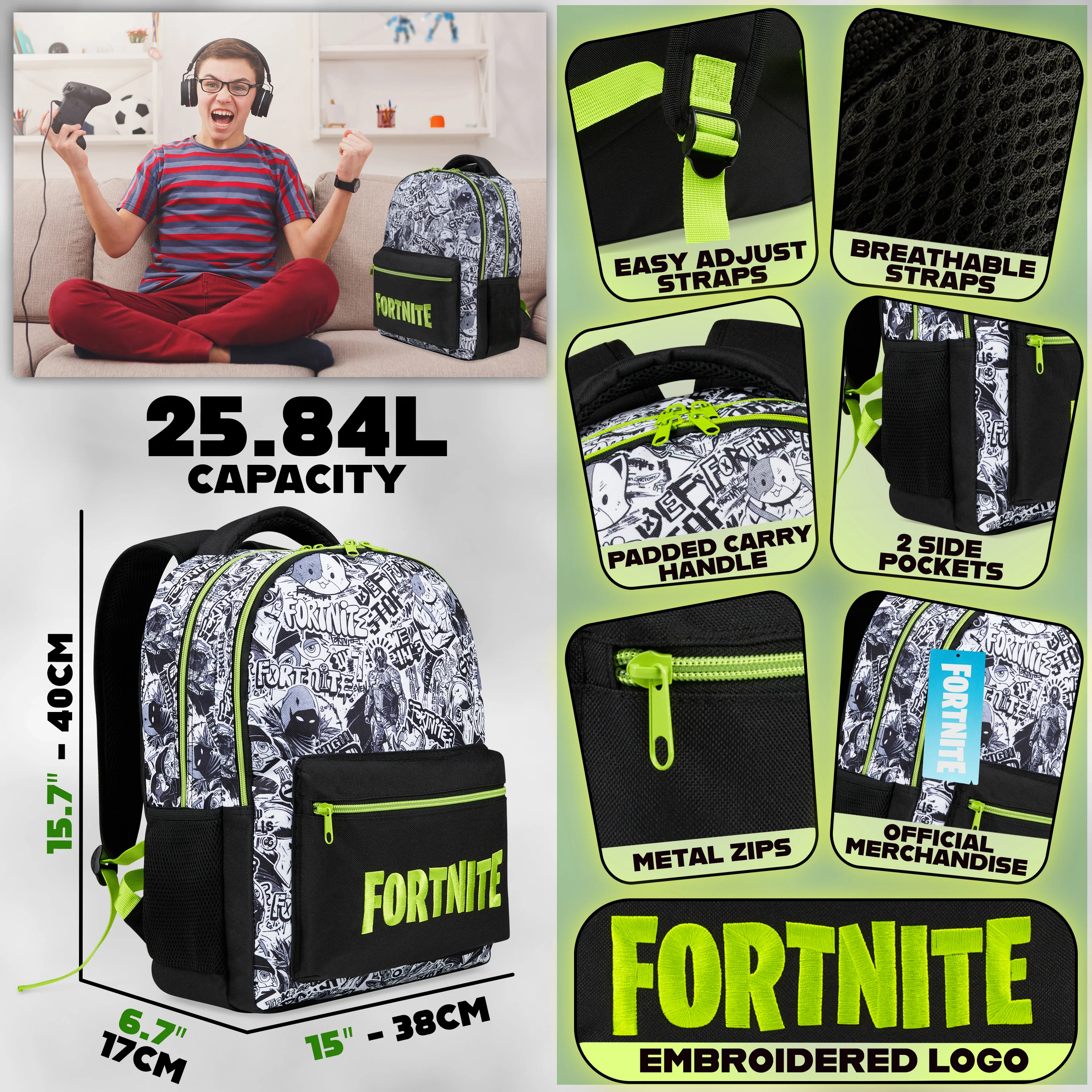 Fortnite Backpack for Kids Teenagers Gaming Rucksack School Bag Camo Daypack - Image 6