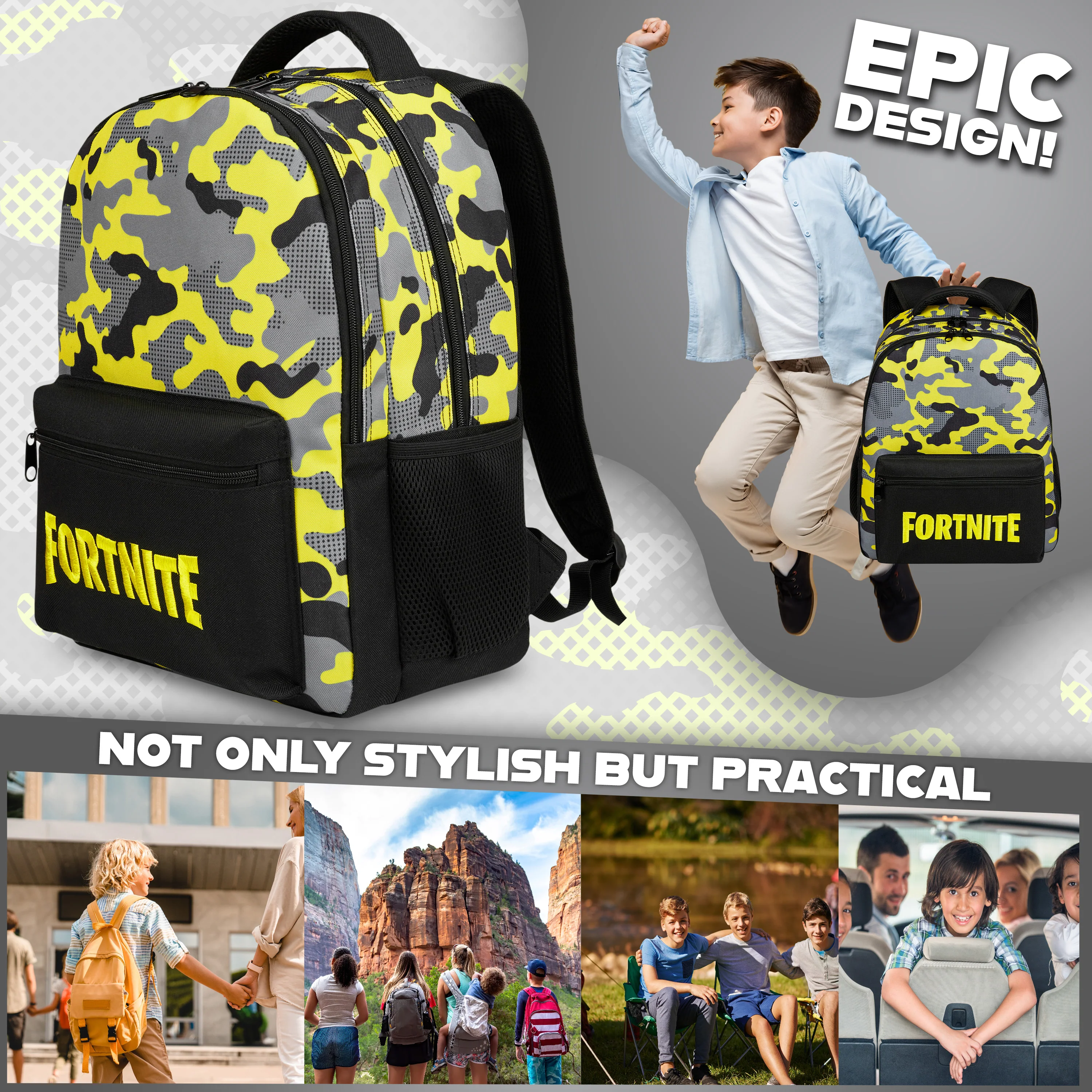 Fortnite Backpack for Kids Teenagers Gaming Rucksack School Bag Camo Daypack Travel Bag for Days Out PE Sports Gamer Gifts - Image 3