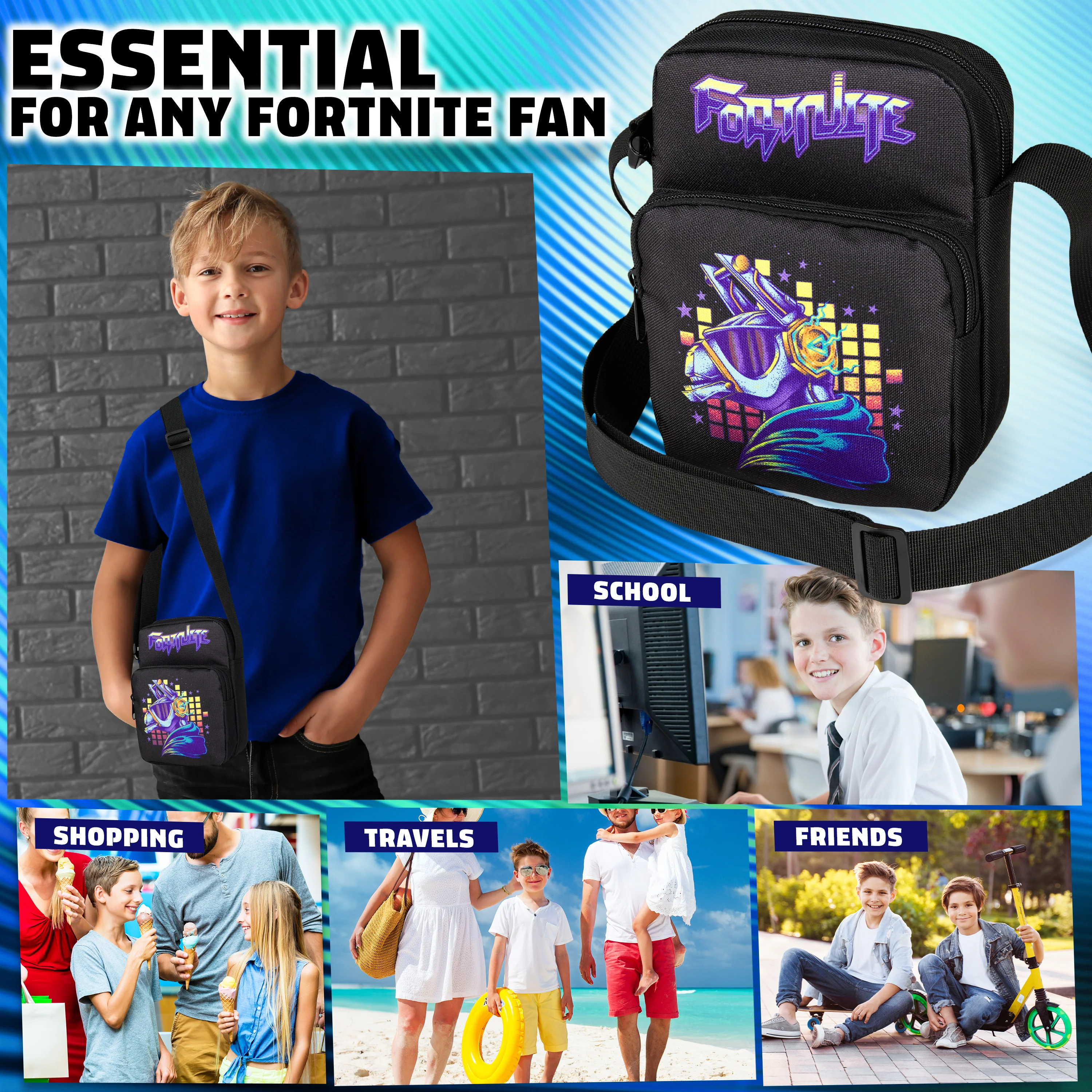 Fortnite Crossbody Bag for Boys Teens Shoulder Chest Sling Bag for Travel Holidays - Image 2