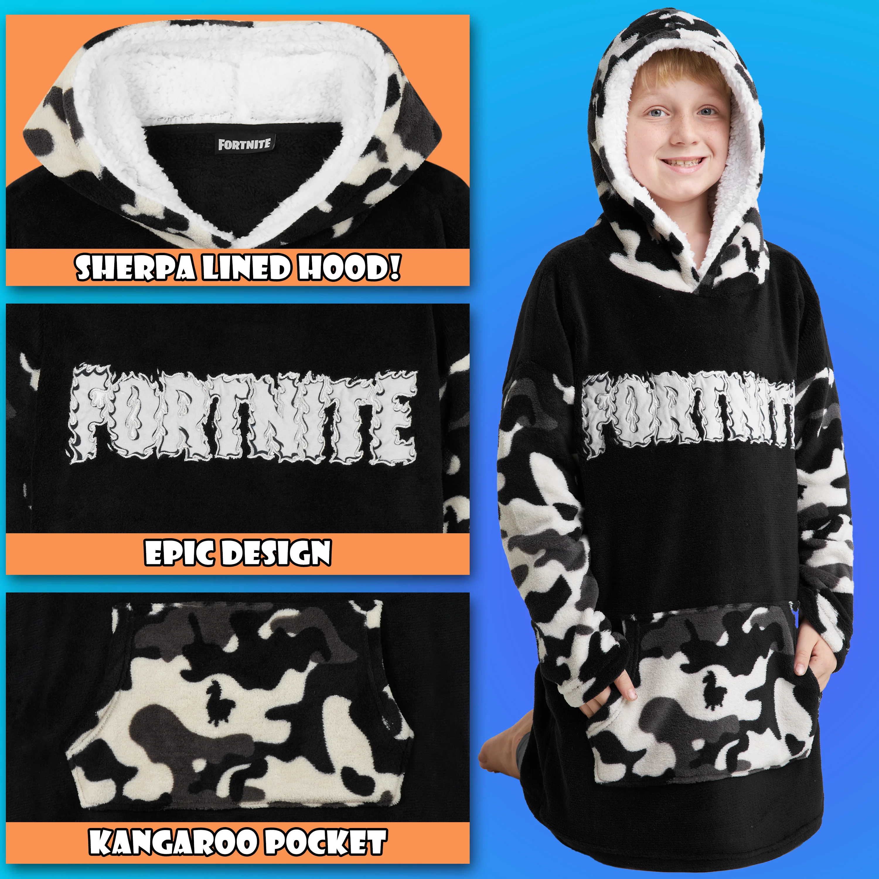 Fortnite Oversized Hoodie Blankets for Boys Fleece Extra Long Warm Wearable Hooded Poncho for Kids and Teens 14+, Gamers Gifts - Image 4