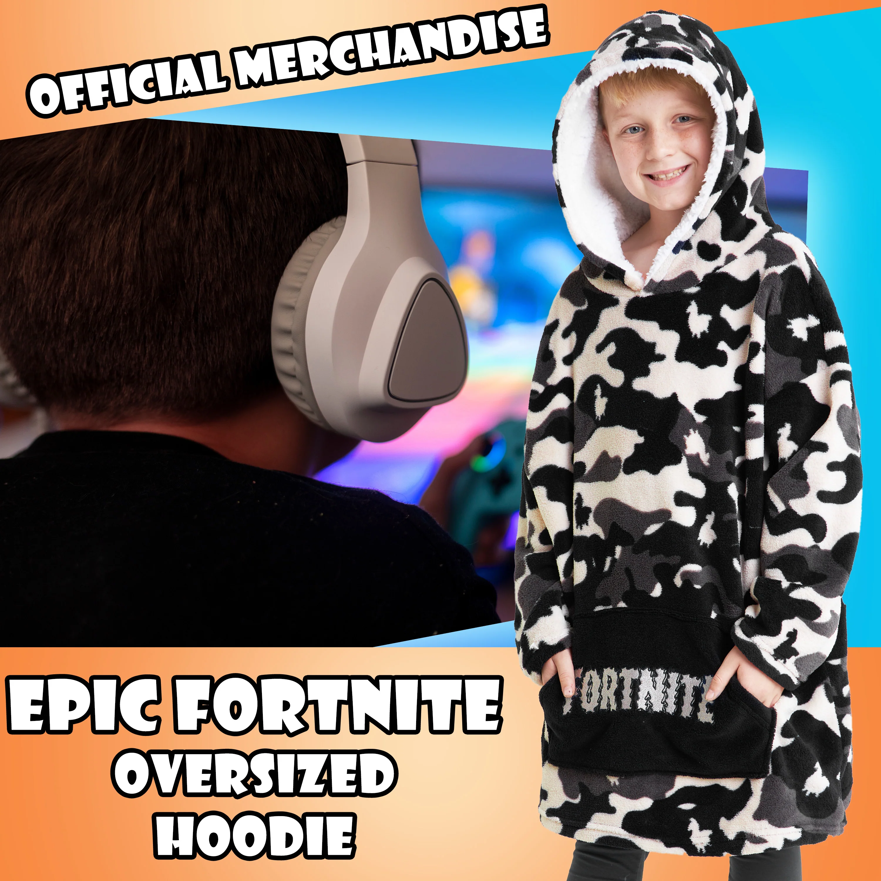 Fortnite Oversized Hoodie Blankets for Boys Fleece Extra Long Warm Wearable Hooded Poncho for Kids and Teens 14+, Gamers Gifts - Image 2