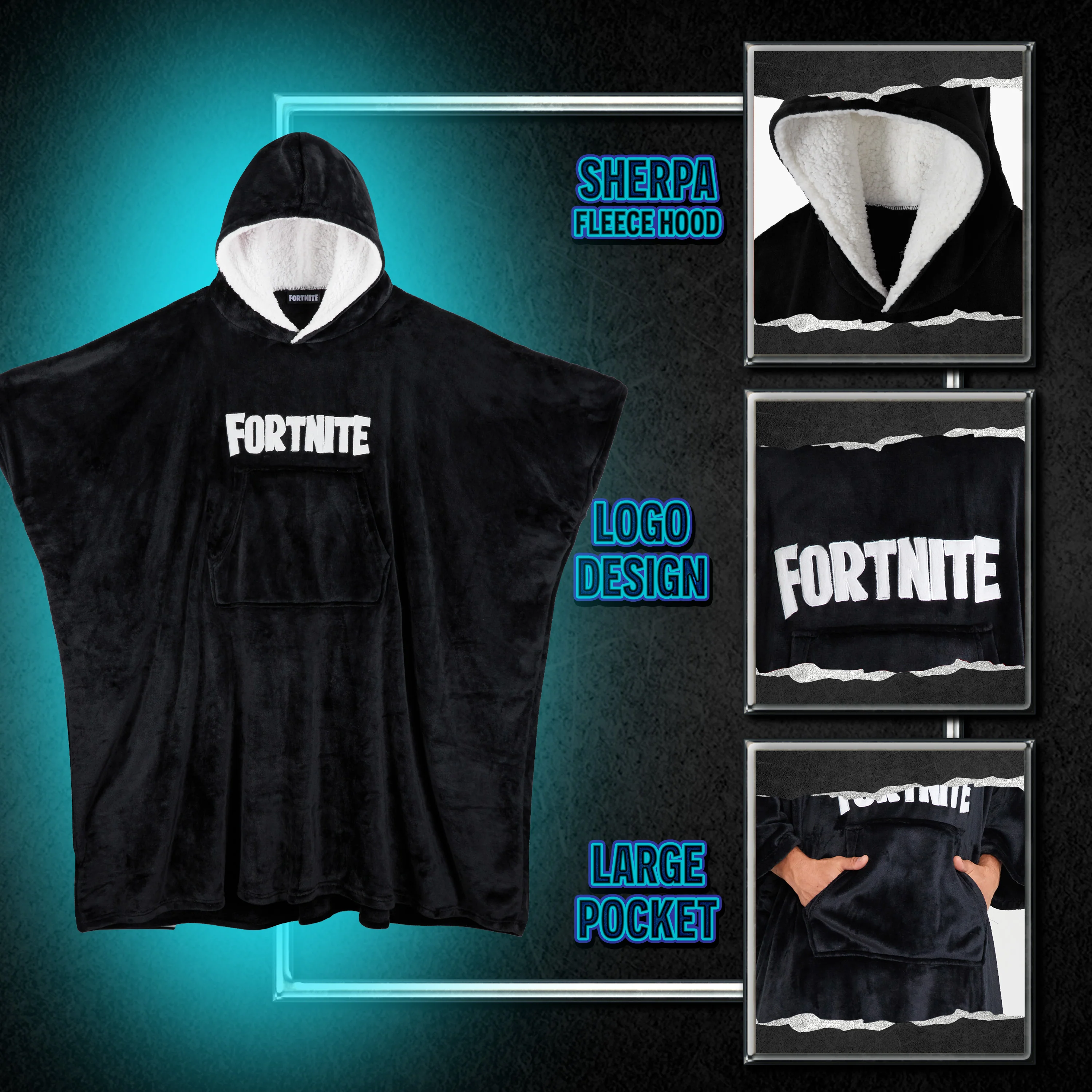 Fortnite Oversized Hoodie Blankets for Boys Fleece Extra Long Warm Wearable Hooded Poncho for Kids and Teens 14+, Gamers Gifts - Image 4