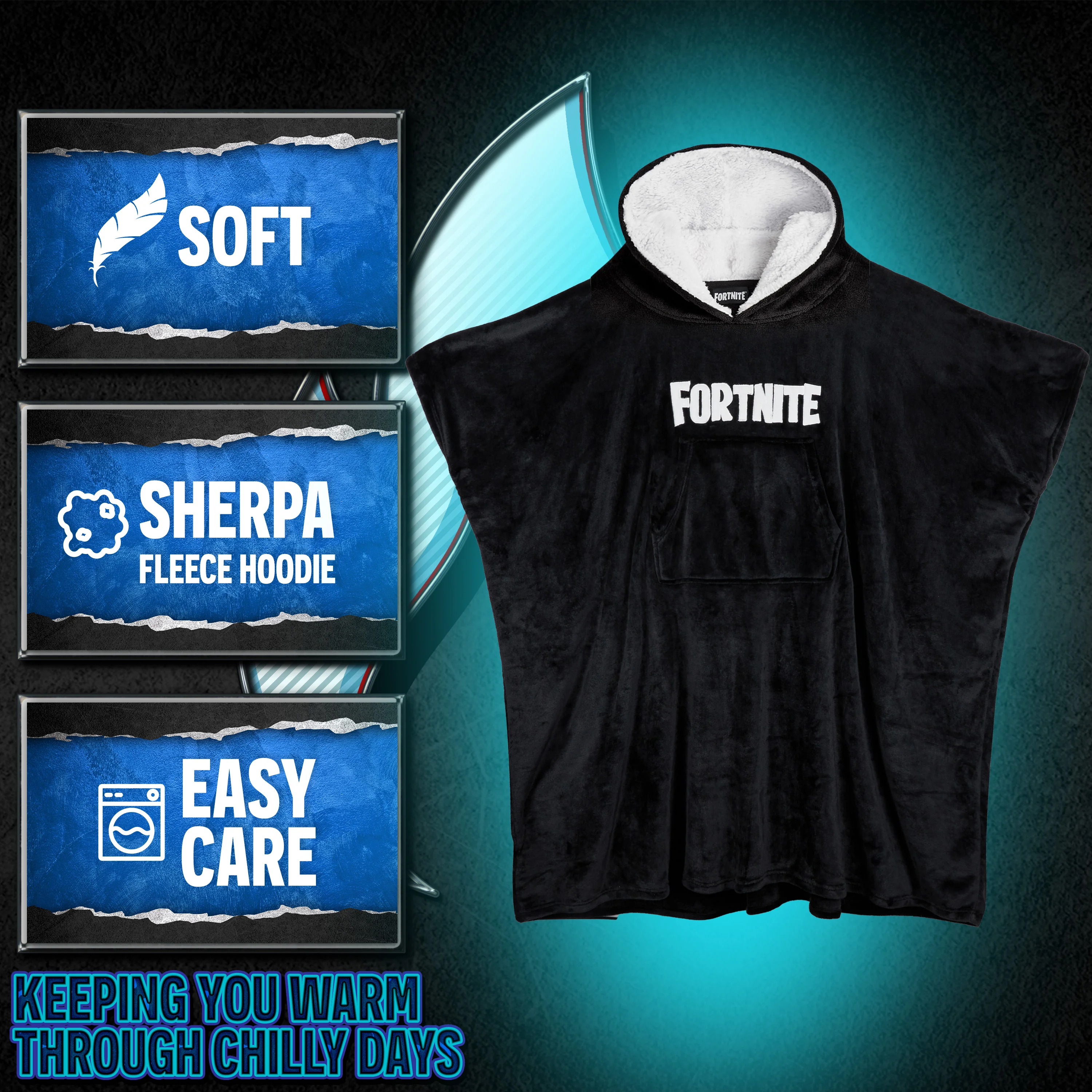 Fortnite Oversized Hoodie Blankets for Boys Fleece Extra Long Warm Wearable Hooded Poncho for Kids and Teens 14+, Gamers Gifts - Image 5