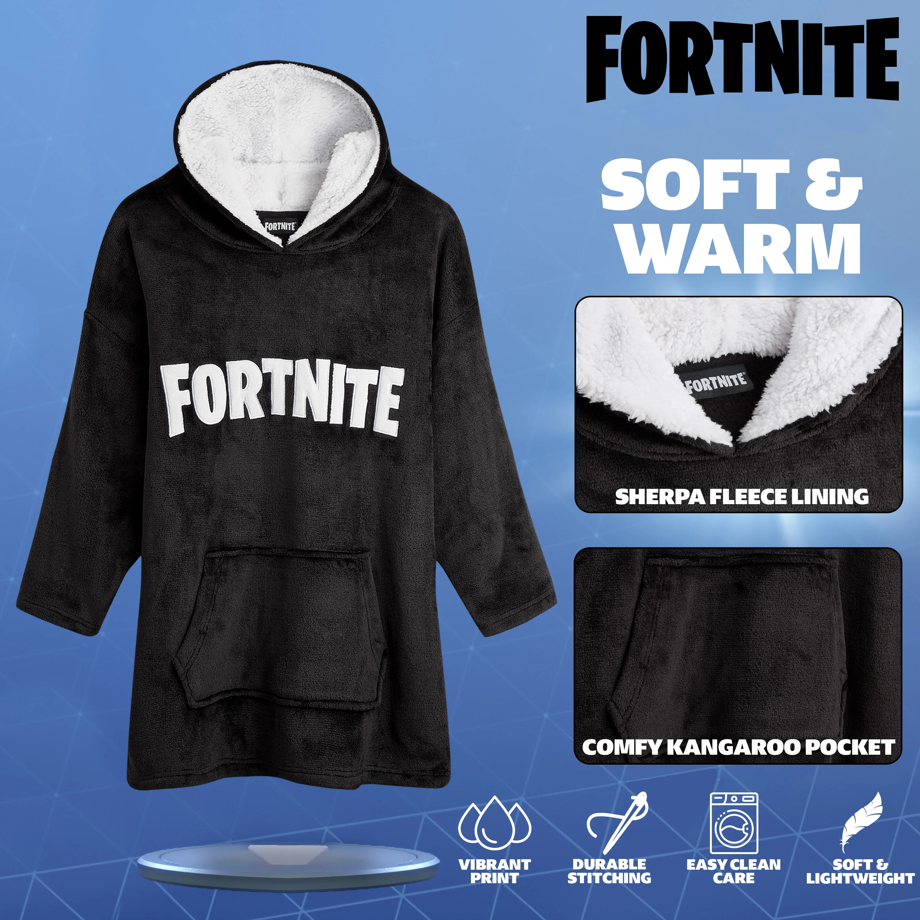 Fortnite Oversized Hoodie Blankets for Boys Fleece Extra Long Warm Wearable Hooded Poncho for Kids and Teens 14+, Gamers Gifts - Image 3