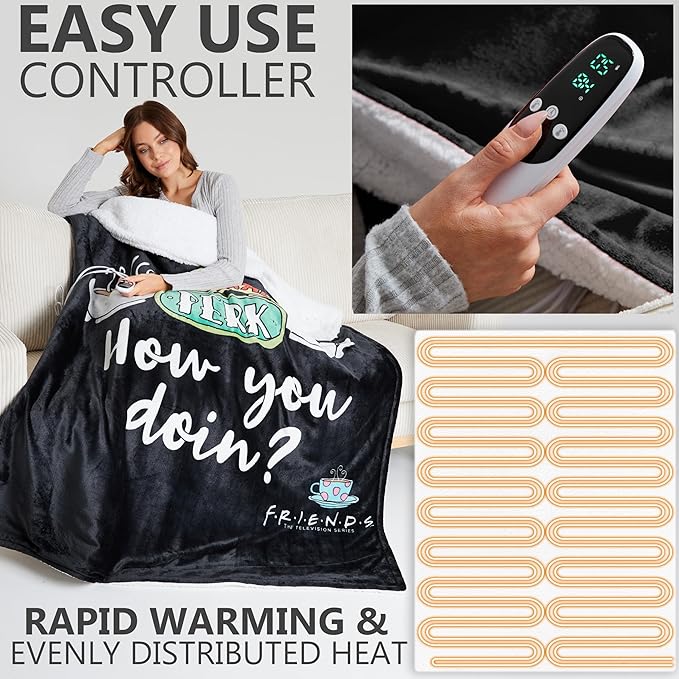 FRIENDS Electric Blanket 150x200cm, Double Size Soft & Luxurious Sherpa Fleece Heated Blanket - Image 4