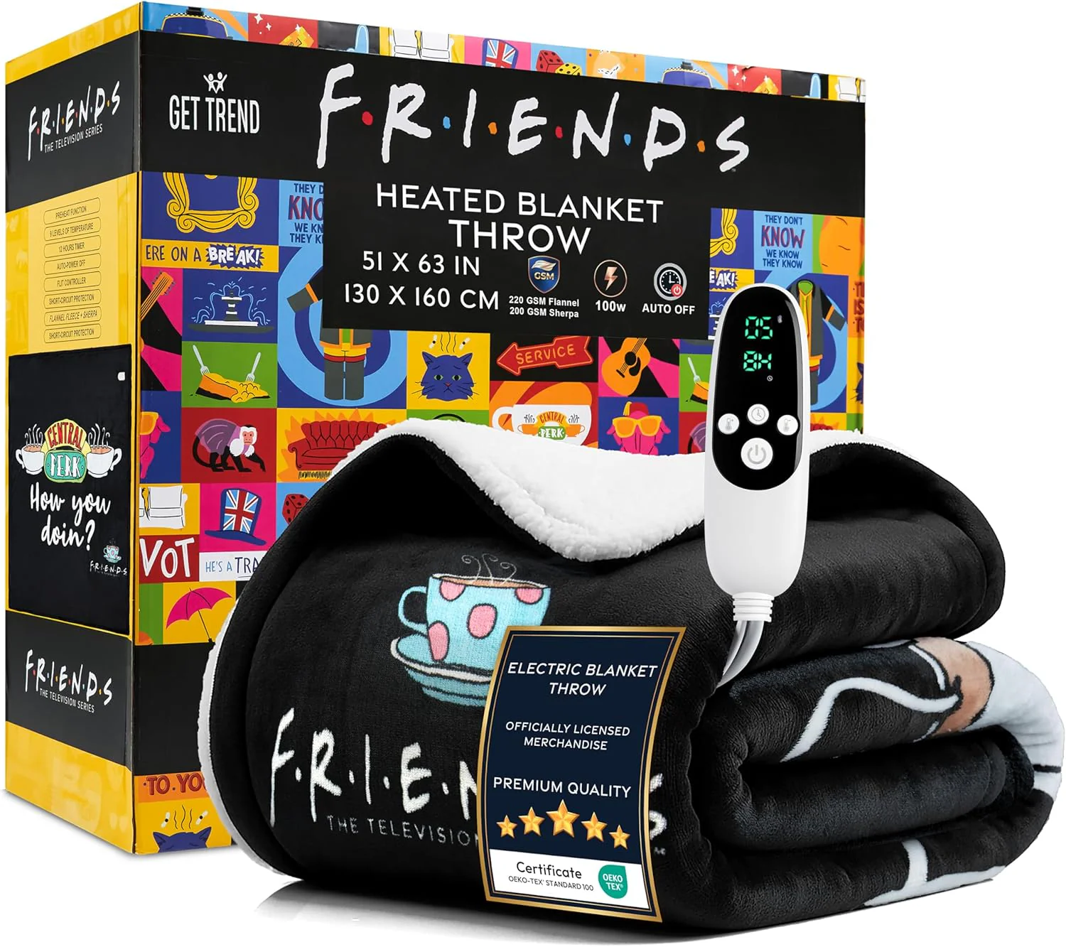 FRIENDS Electric Blanket 230x265cm, King Size Soft & Luxurious Sherpa Fleece Heated Blanket