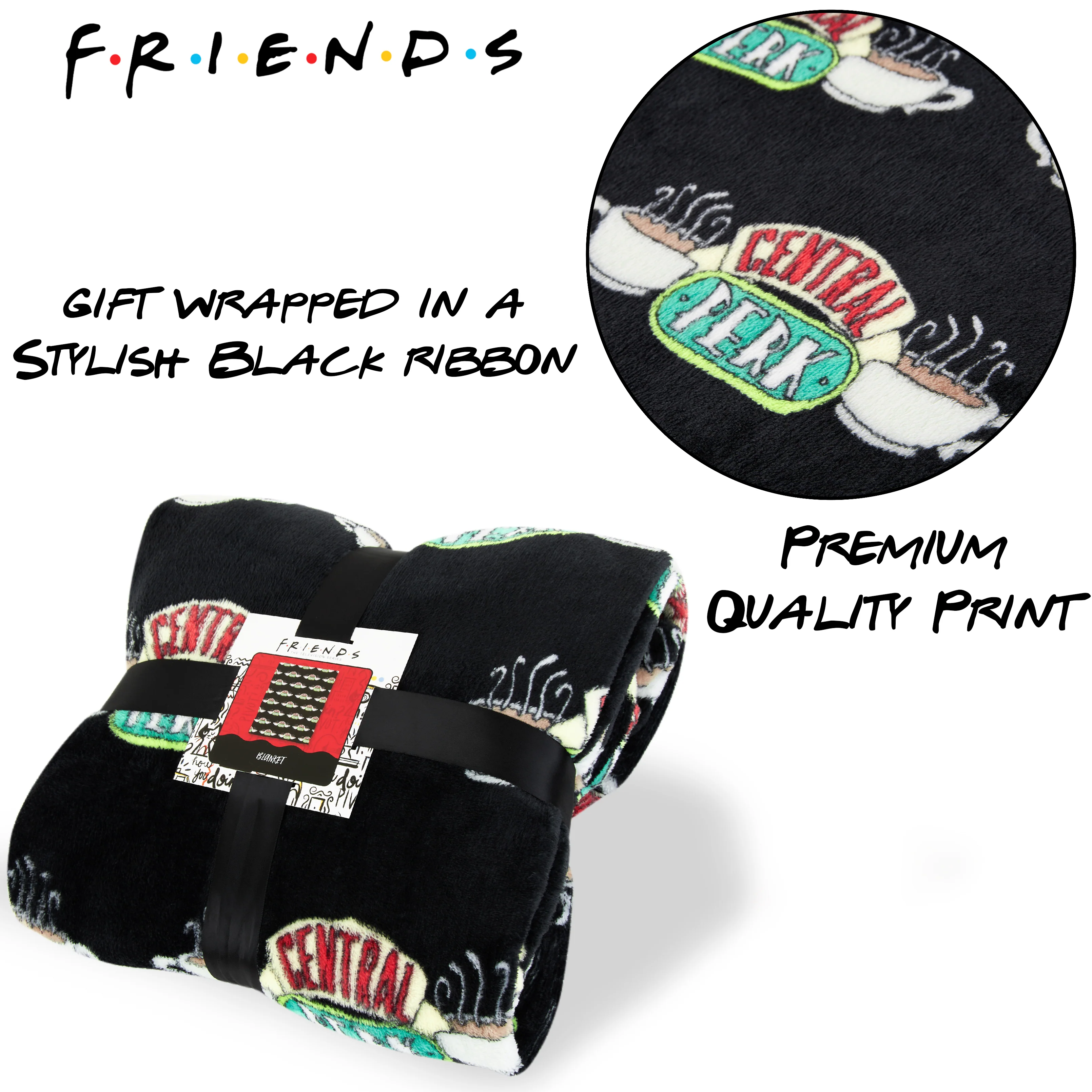 FRIENDS TV Show Fleece Blanket, Super Soft Central Perk Blankets Throws, Warm And Cuddly Official Show Merchandise For Home (Black) - Image 3
