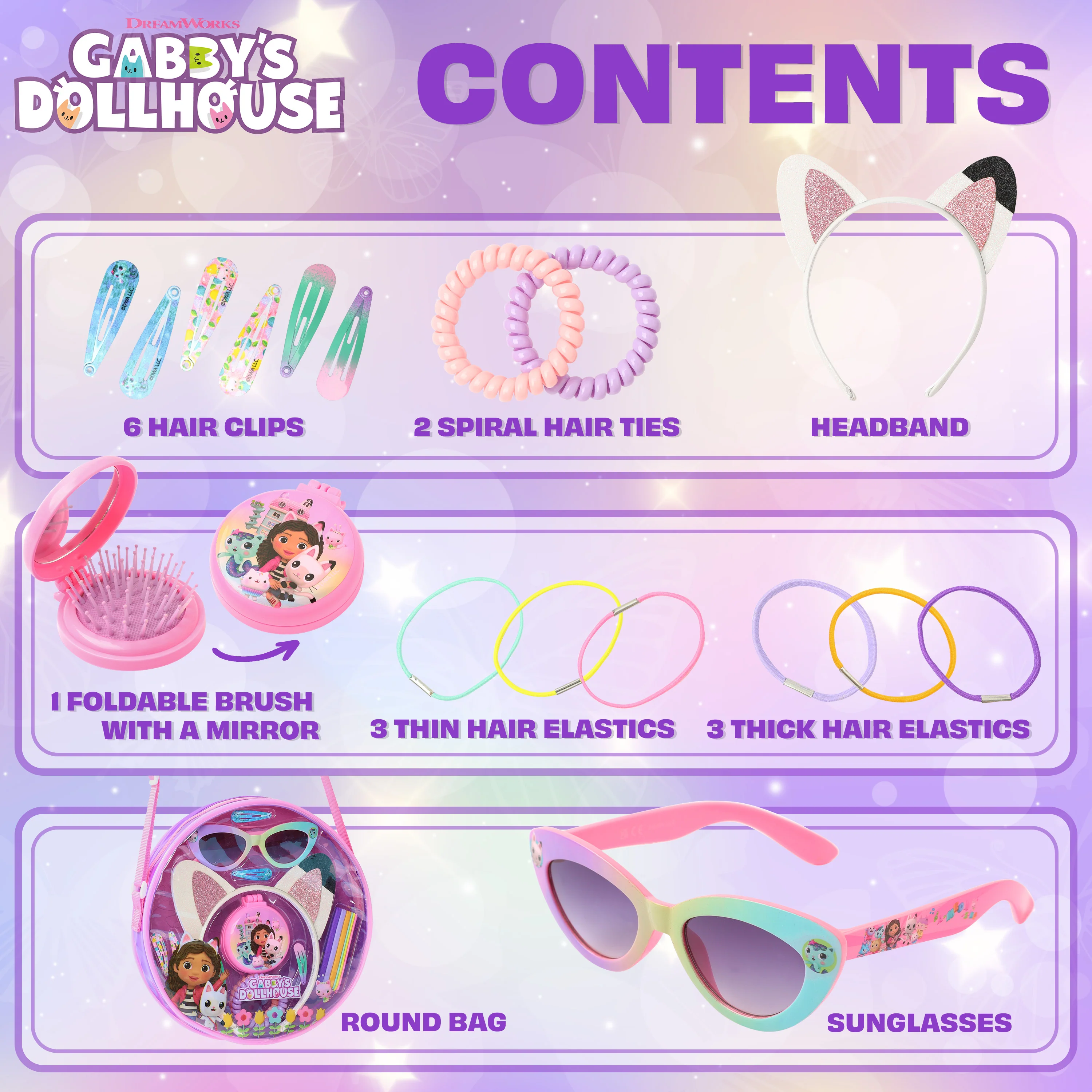 Gabby's Dollhouse Girls Handbag, Shoulder Bag with Hair Accessories and Sunglasses - Image 6