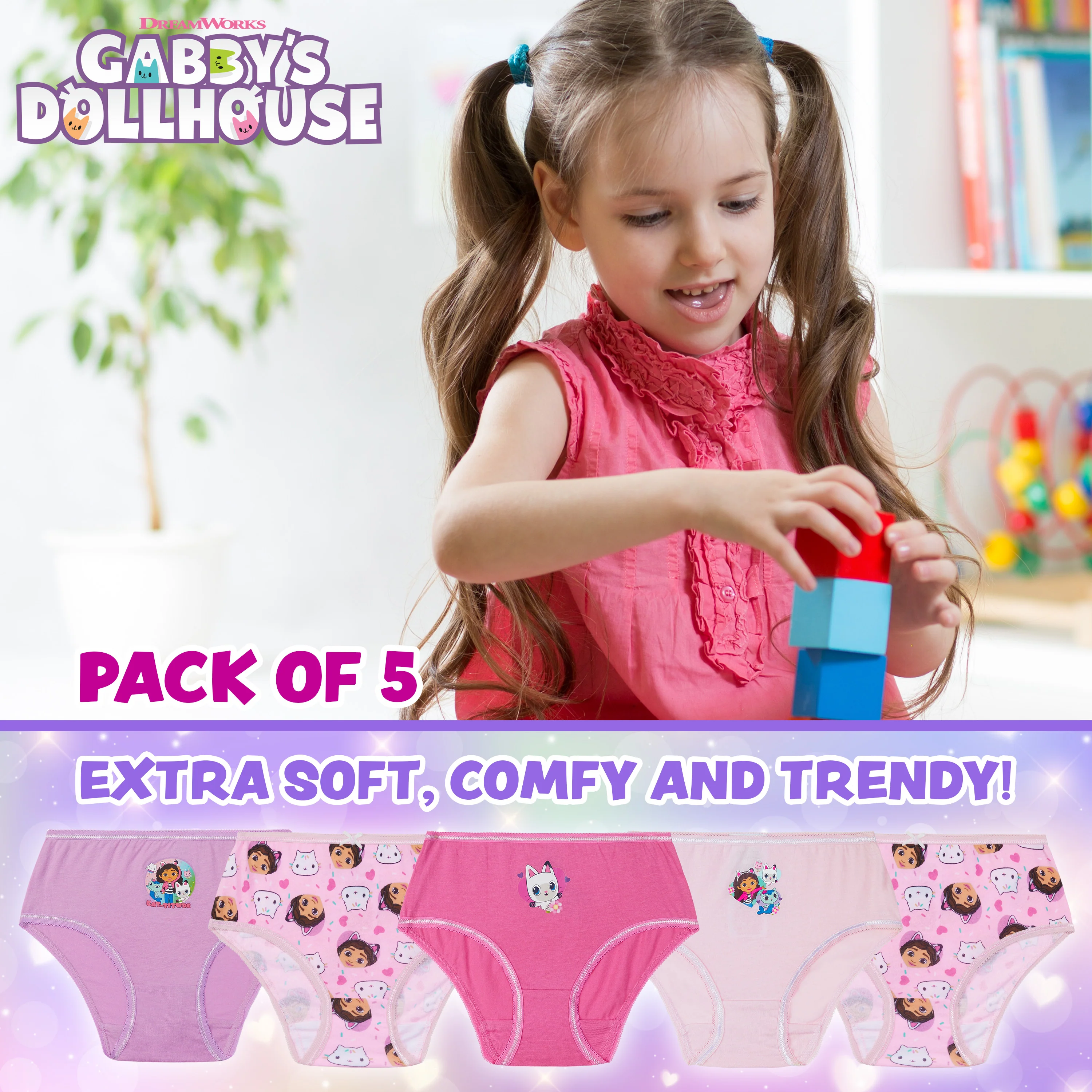 Gabby's Dollhouse Girls Knickers, Comfy Breathable 100% Cotton Underwear for Kids - Image 5