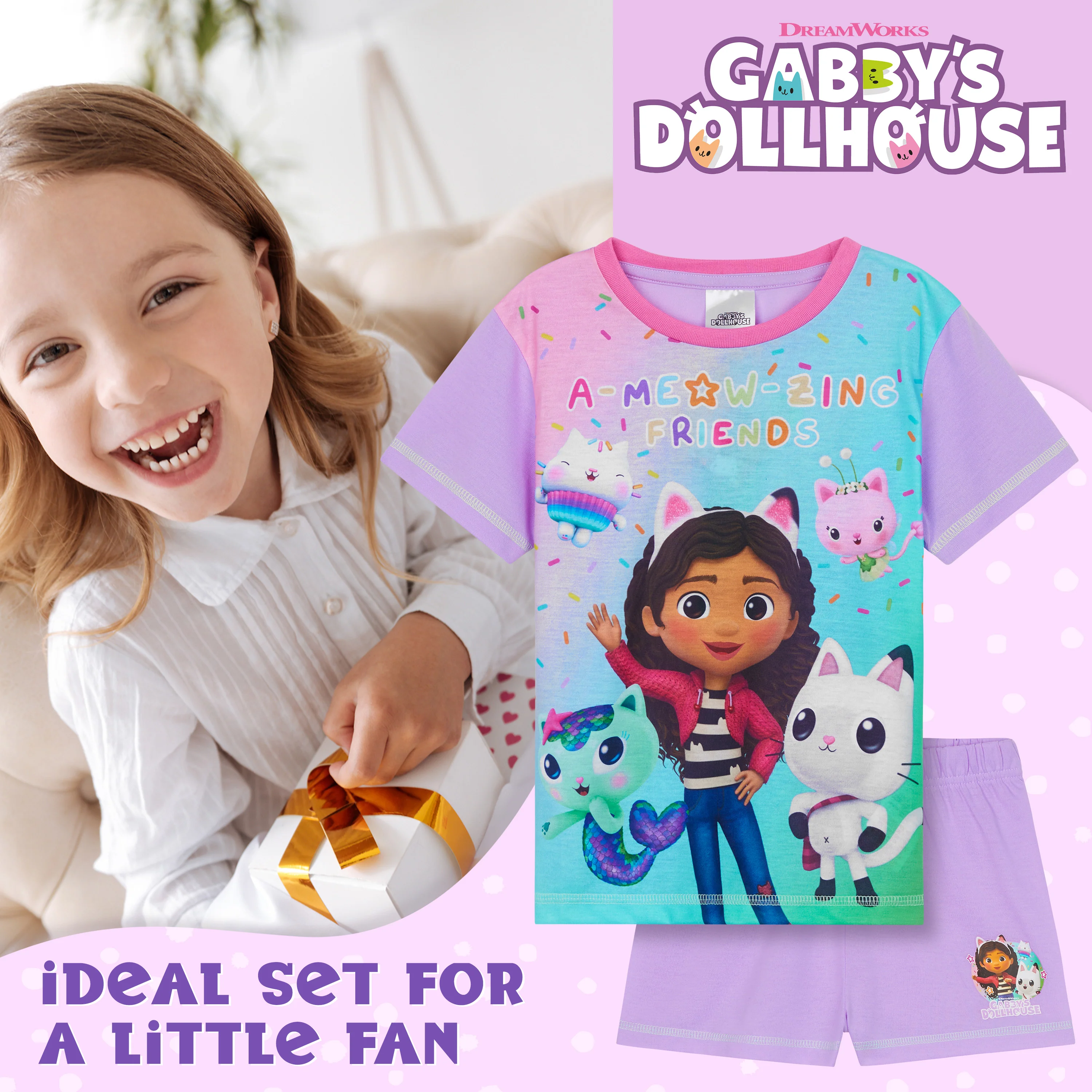 Gabby's Dollhouse Girls Short Pyjamas Set, Breathable Loungewear - Girls Gifts - Image 3