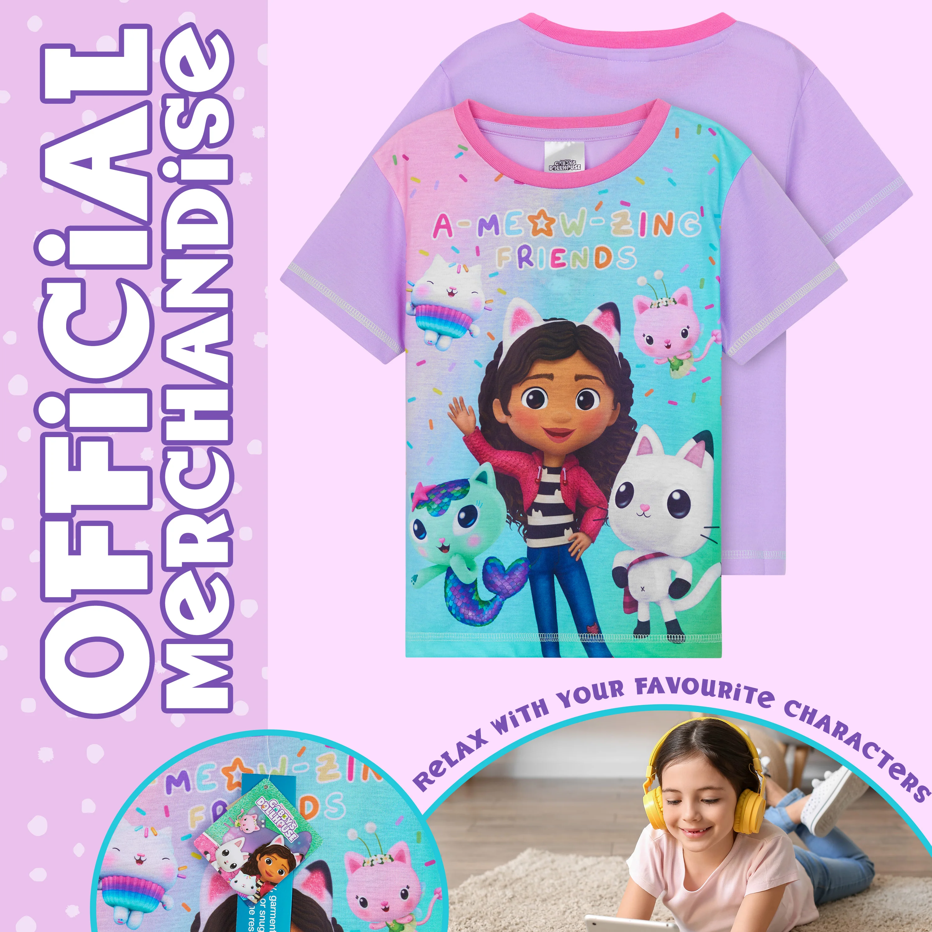 Gabby's Dollhouse Girls Short Pyjamas Set, Breathable Loungewear - Girls Gifts - Image 5