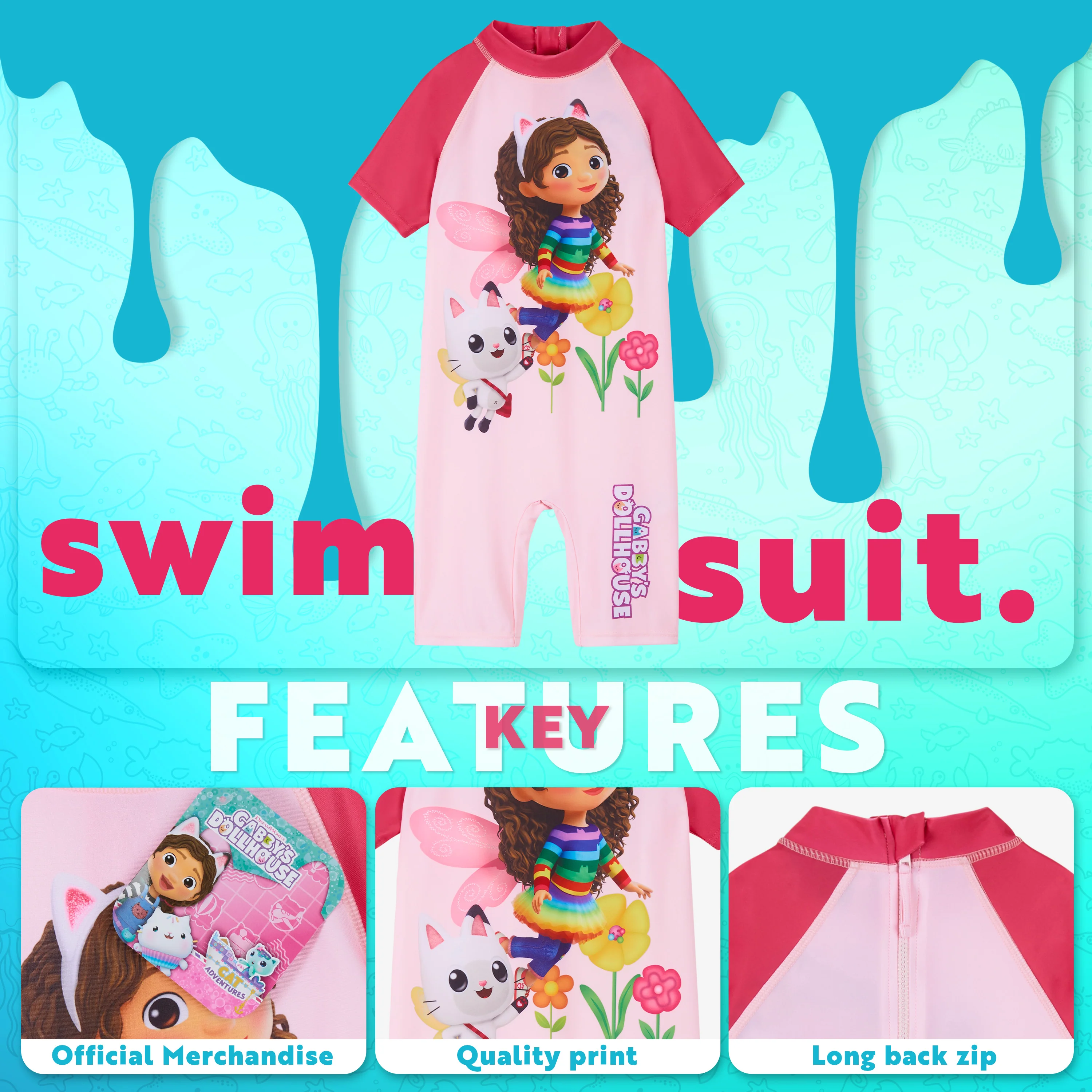 Gabby's Dollhouse Girls Swimming Costume - Long One Piece Swimsuit for Girls - Image 3