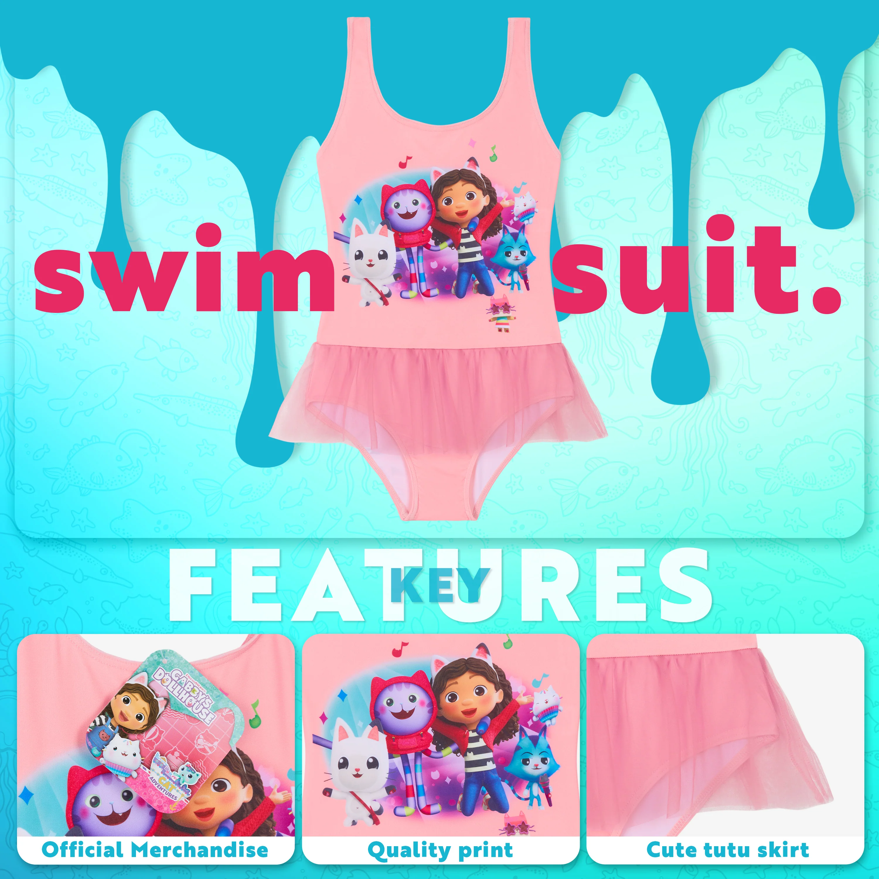 Gabby's Dollhouse Girls Swimming Costume, One Piece Swimsuit - Image 3