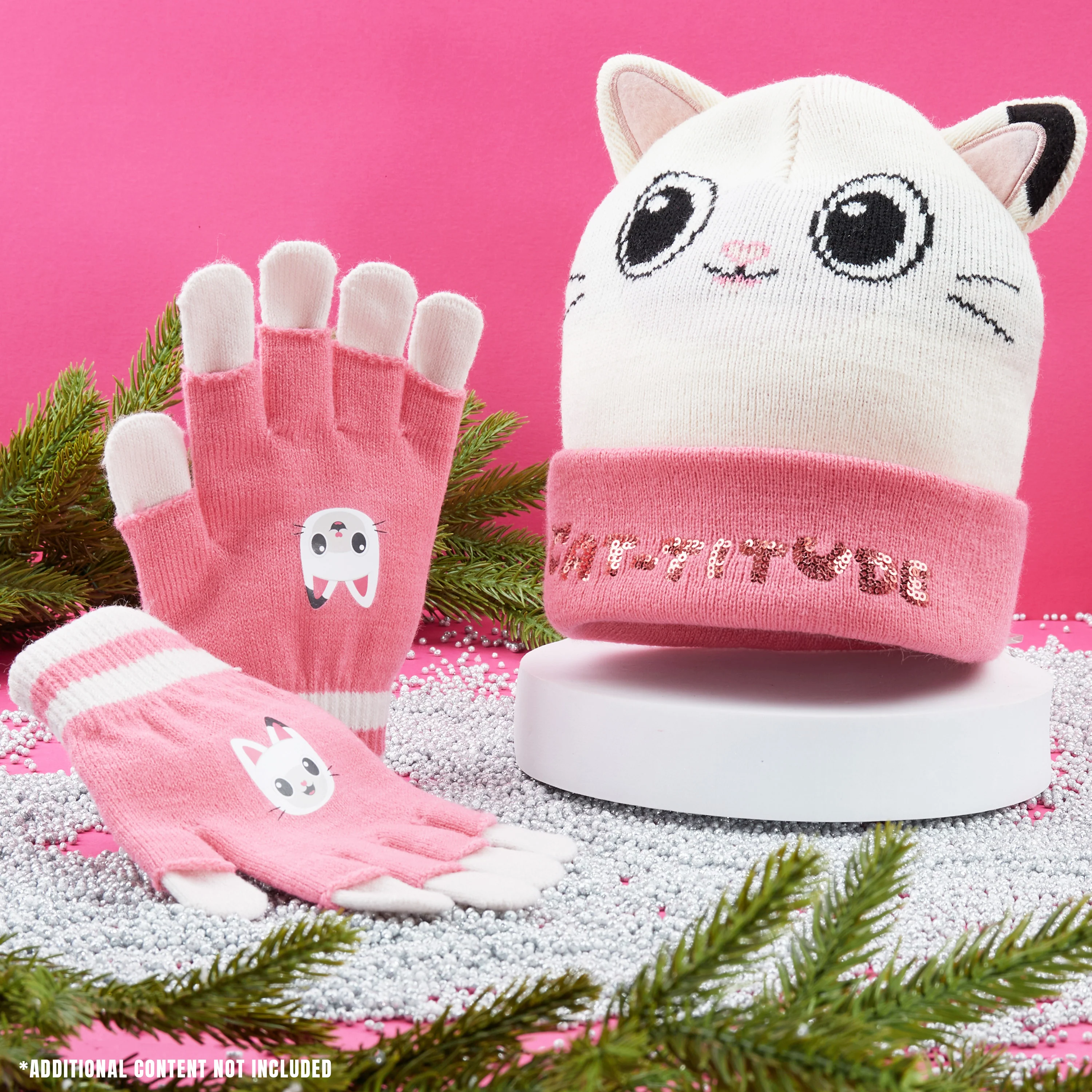 Gabby's Dollhouse Girls Winter Accessories Set Beanie Hat and Gloves Girls Gifts - Image 2