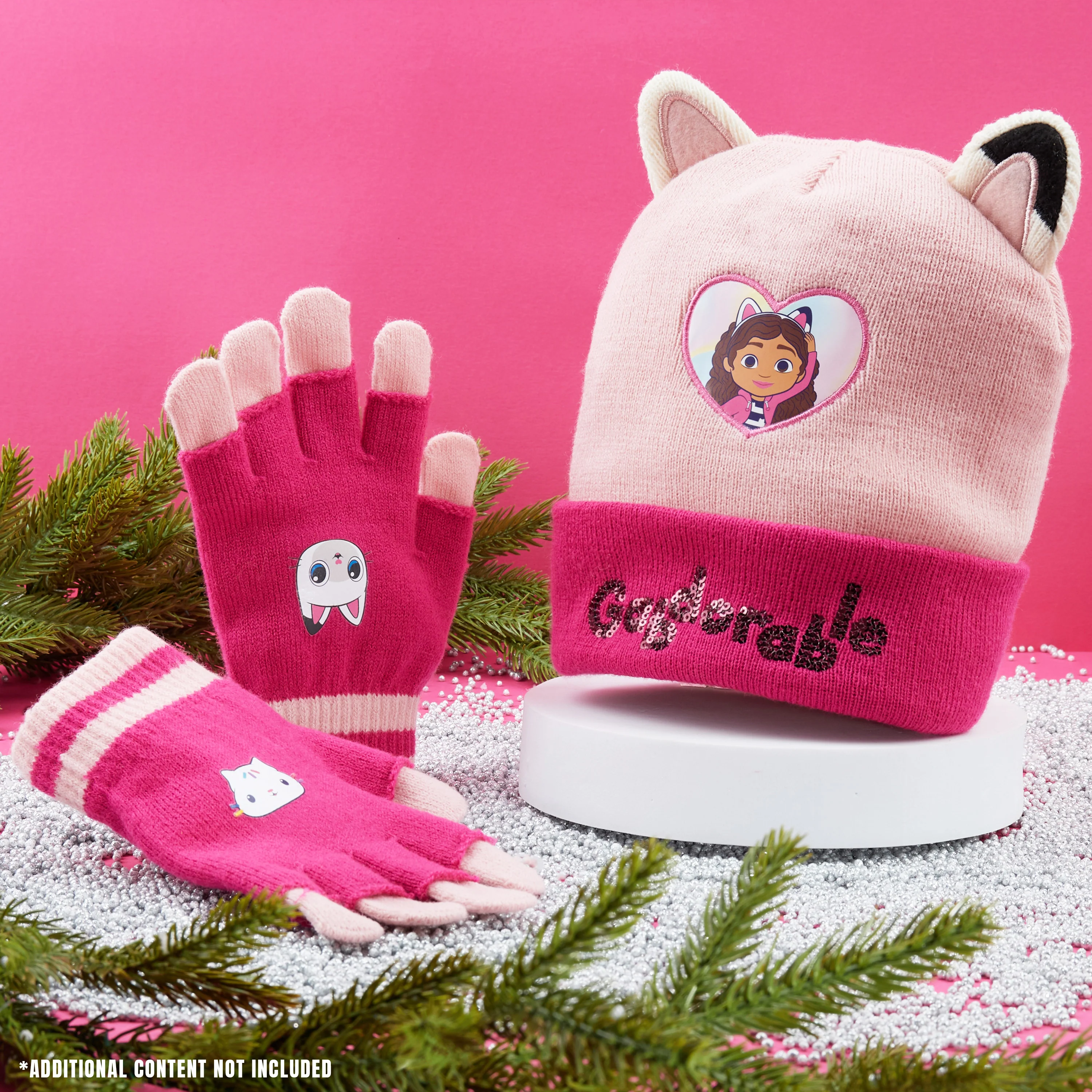 Gabby's Dollhouse Girls Winter Accessories Set Beanie Hat and Gloves Girls Gifts - Image 2