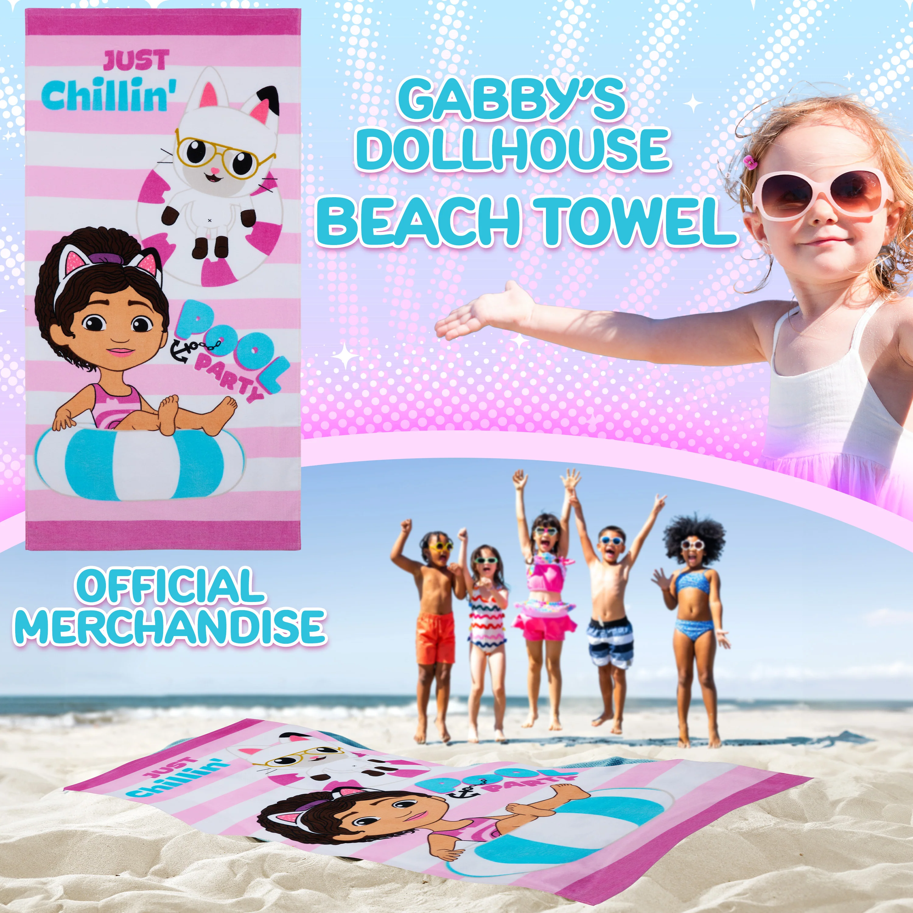 Gabby's Dollhouse Towel for Kids Toddlers Soft Absorbent Bath Shower Swimming Beach Towel 100% Cotton Quick Dry Holiday Essentials 140x70cm - Image 2