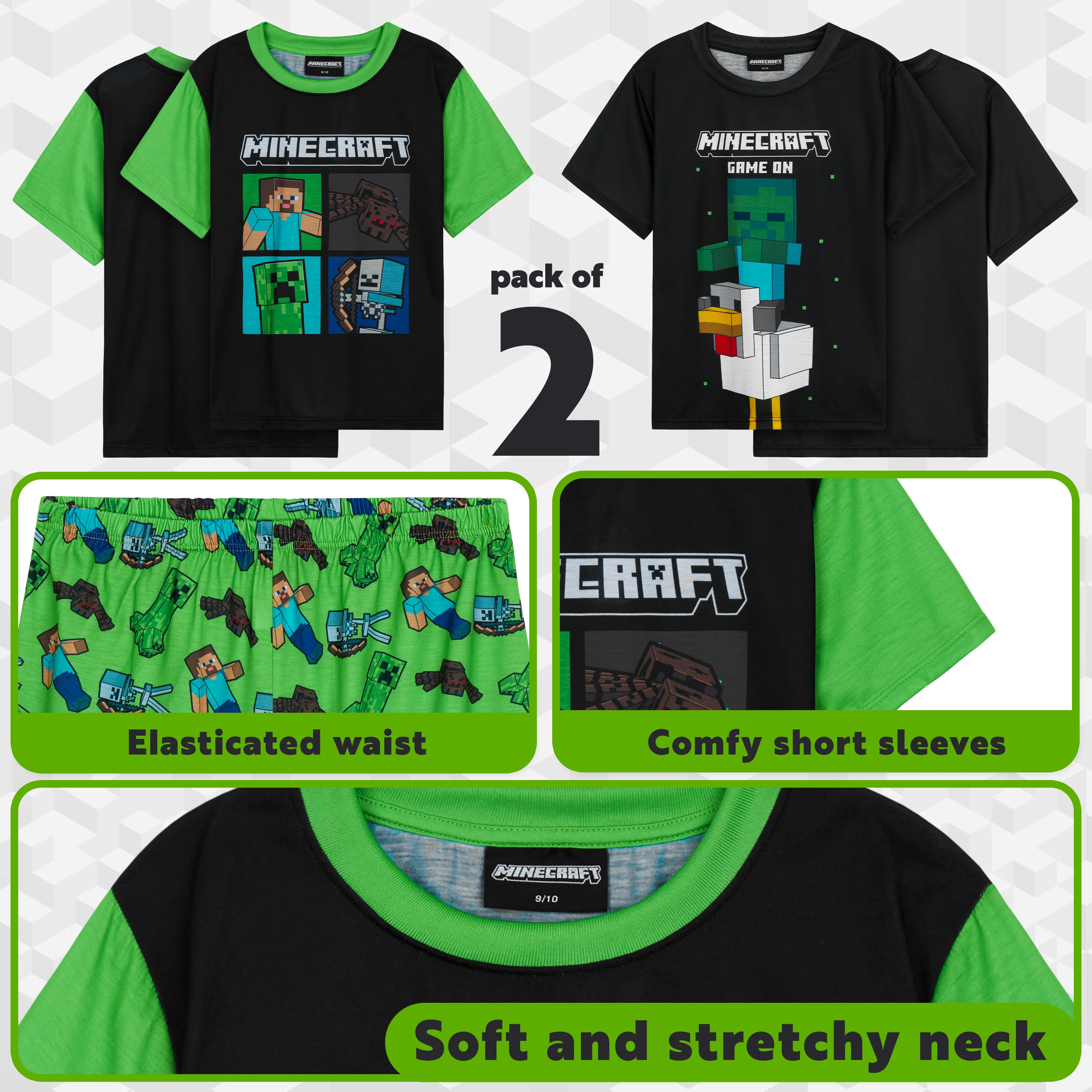 Get Trend Boys Pyjamas 2 Pack Short Sleeve PJs Set for Kids Teens Loungewear - Image 4
