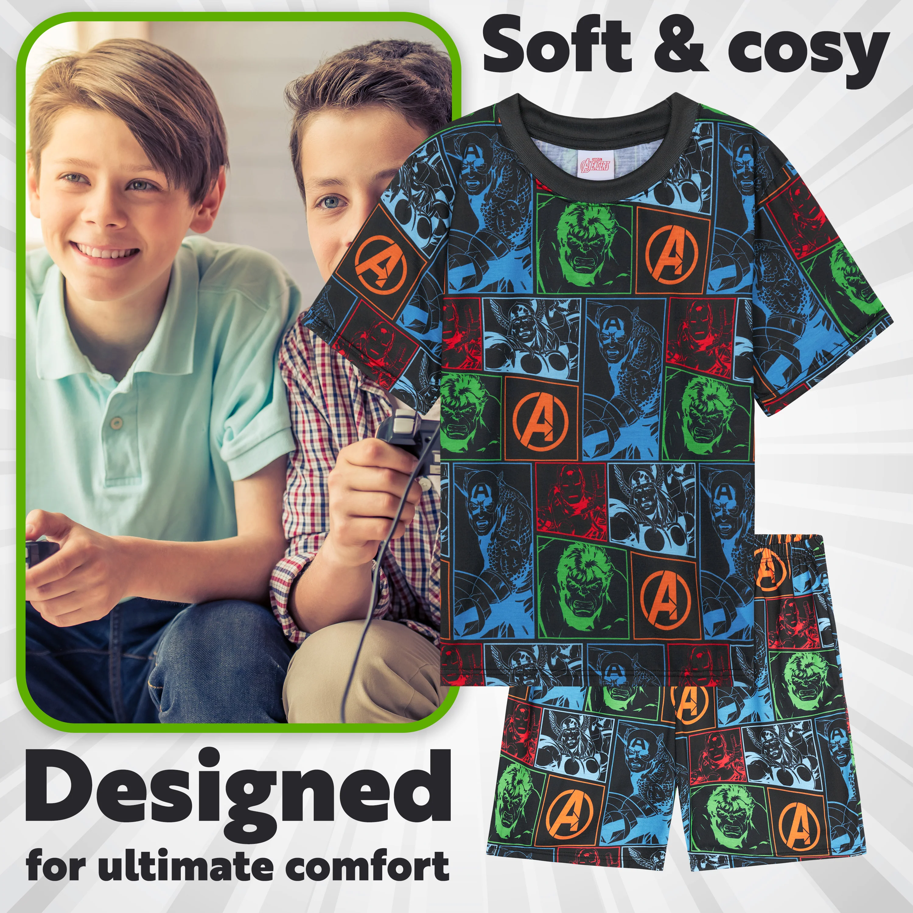 Get Trend Boys Pyjamas 2 Pack Short Sleeve PJs Set for Kids Teens Loungewear - Image 3