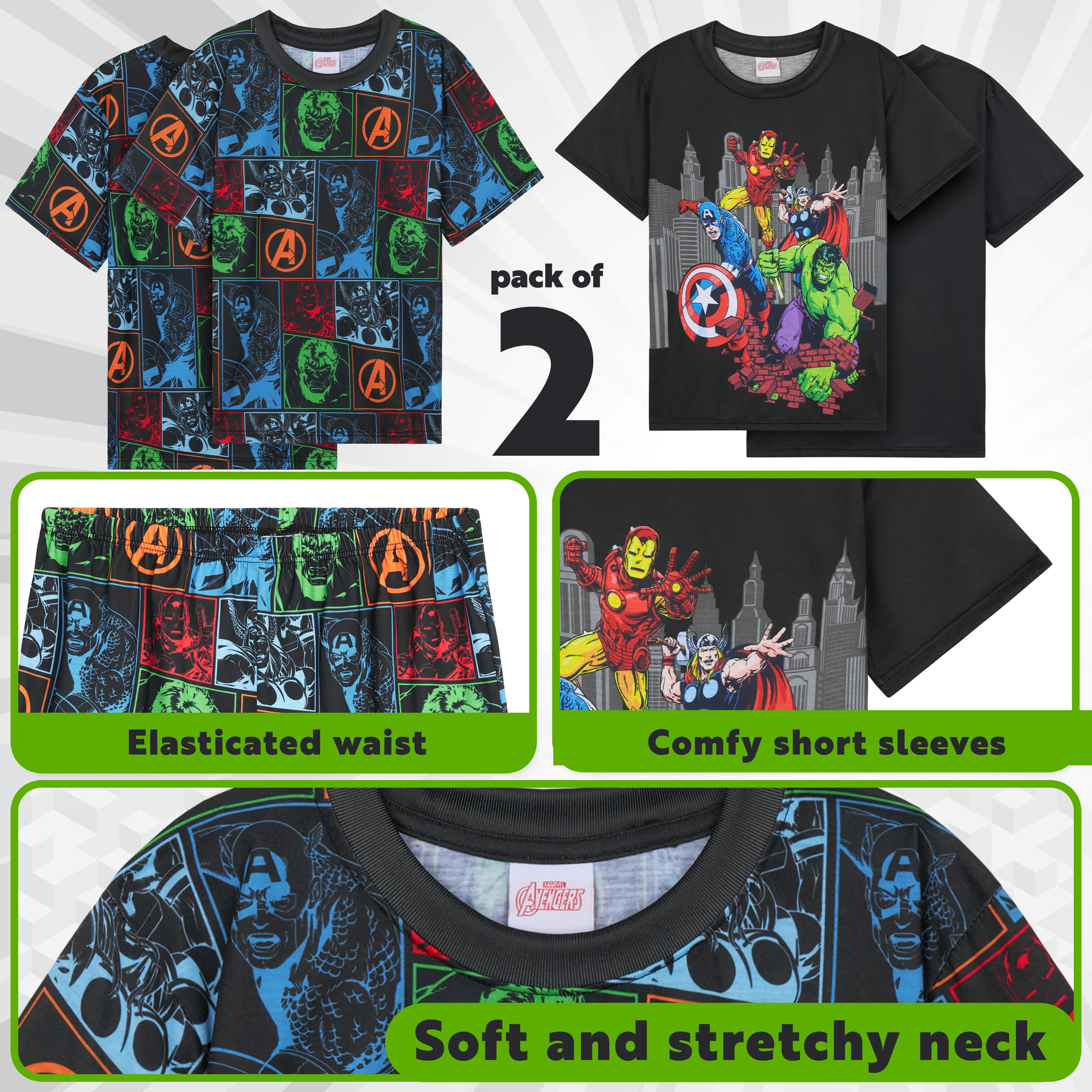 Get Trend Boys Pyjamas 2 Pack Short Sleeve PJs Set for Kids Teens Loungewear - Image 4