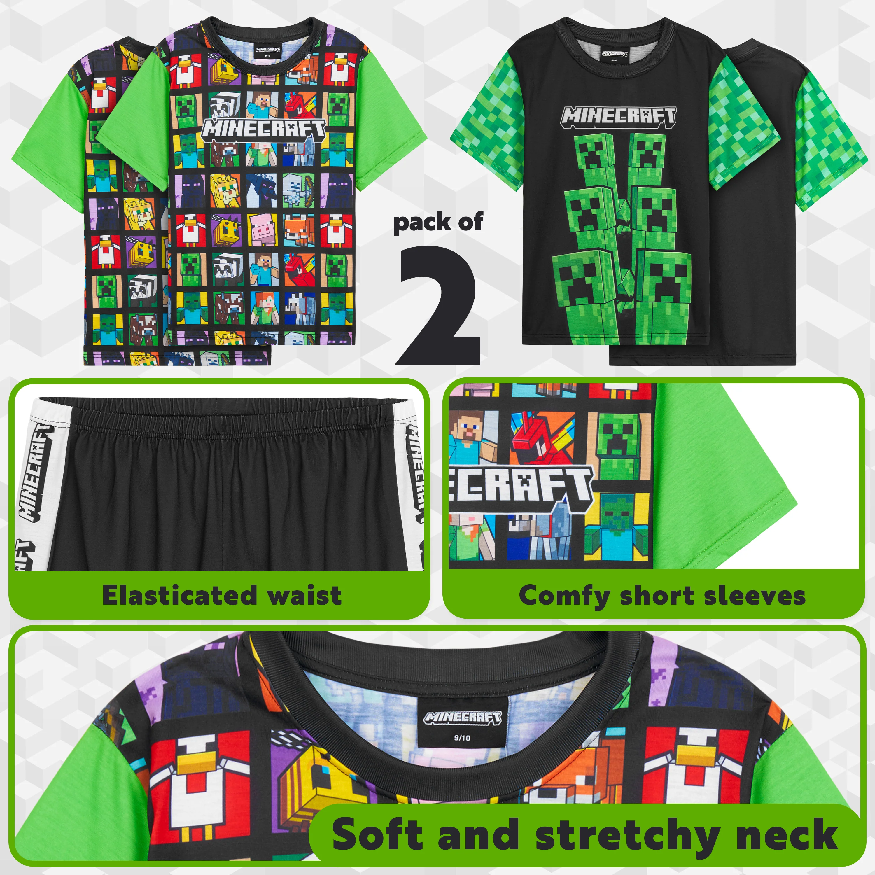Get Trend Boys Pyjamas 2 Pack Short Sleeve PJs Set for Kids Teens Loungewear - Image 5