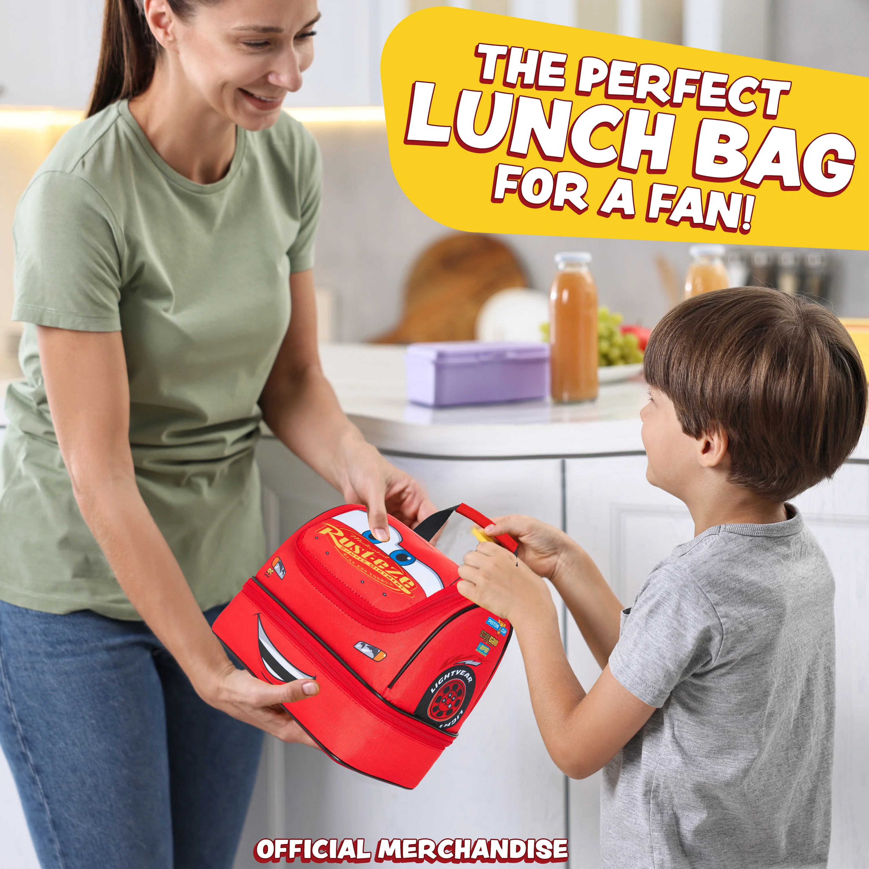 Get Trend Disney Cars Lunch Bag for Kids Lightning McQueen Insulated Lunch Box Compartments Double Decker Snacks Food Carrier for School Travel Picnic Cooler Bag (Red McQueen) - Image 4