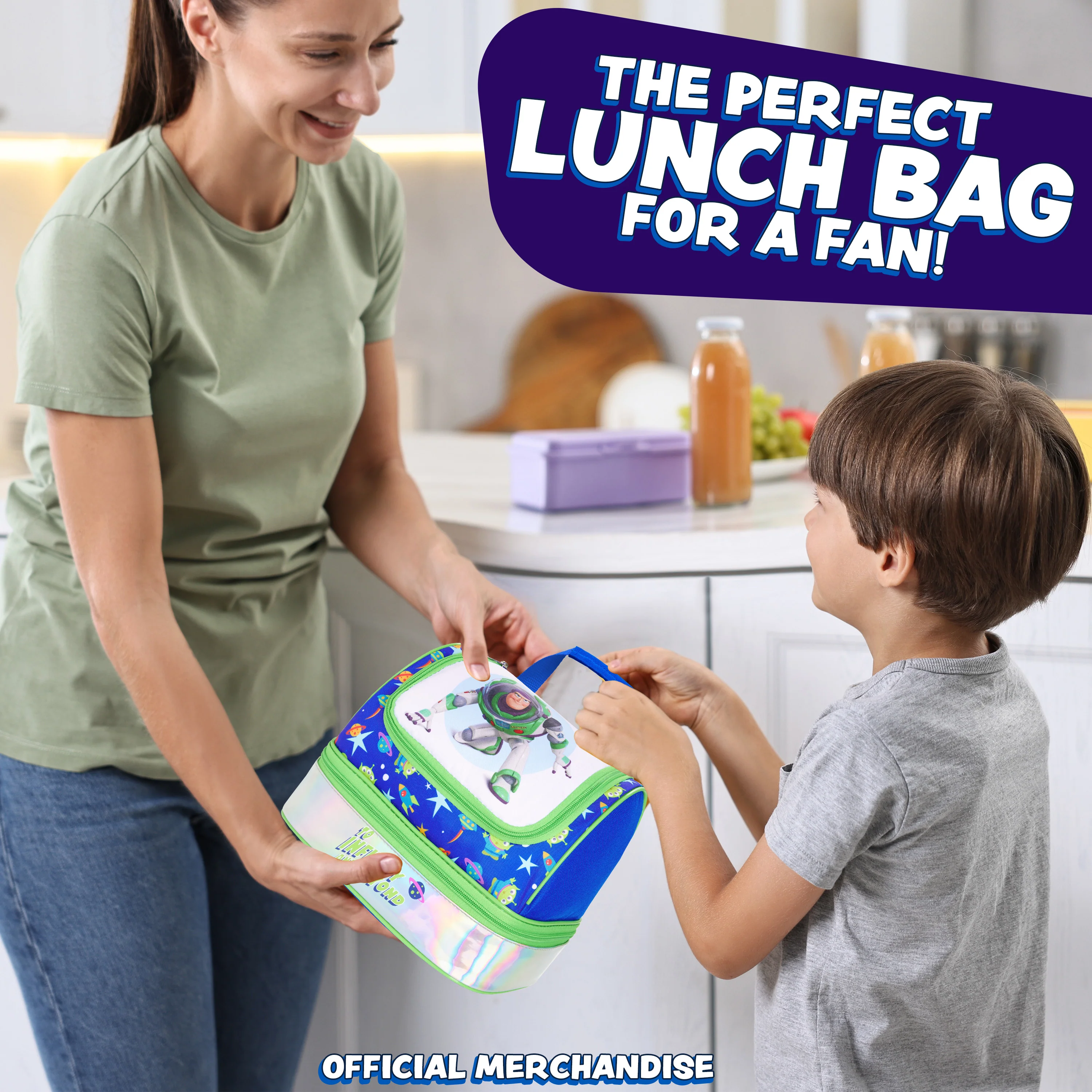 Get Trend Disney Toy Story Lunch Bag for Kids Buzz Lightyear Insulated Lunch Box Compartments Double Decker Snacks Food Carrier for School Travel Picnic Cooler Bag (Green Buzz) - Image 3