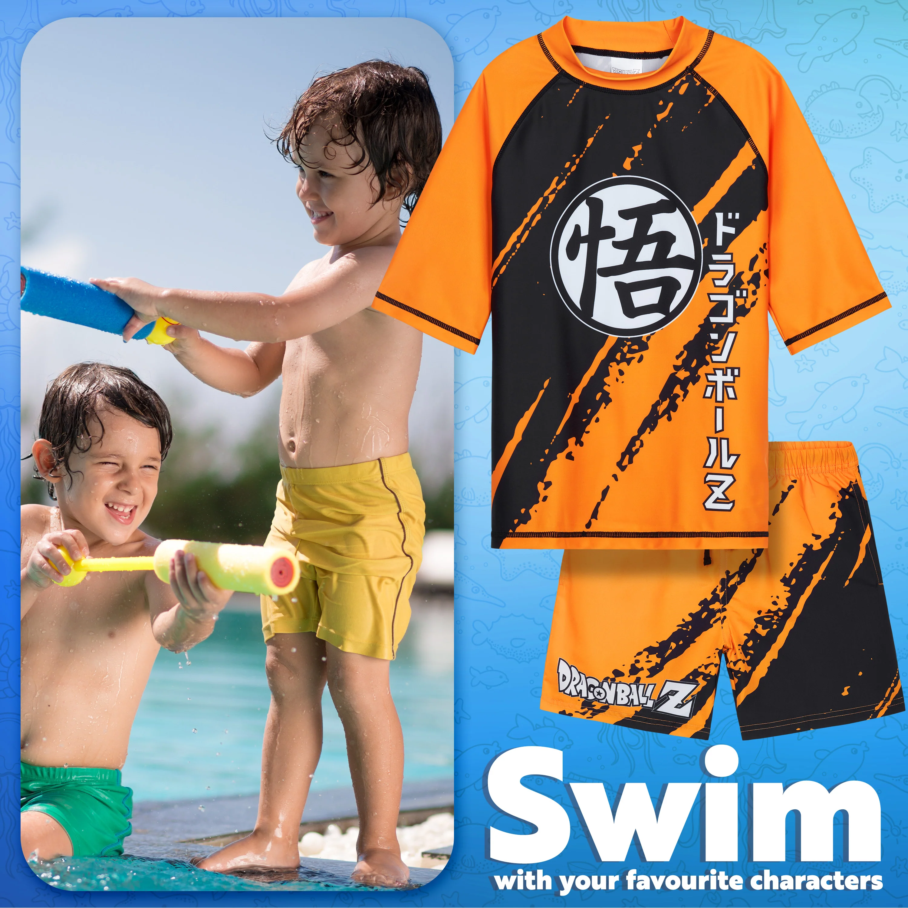 Get Trend Dragon Ball Z Swimsuit Set for Boys 2 Pcs with Swimming Trunks Marshall Rubble Chase Boys Rash Vest for Swimming Beach Trip Holiday Essentials - Image 3