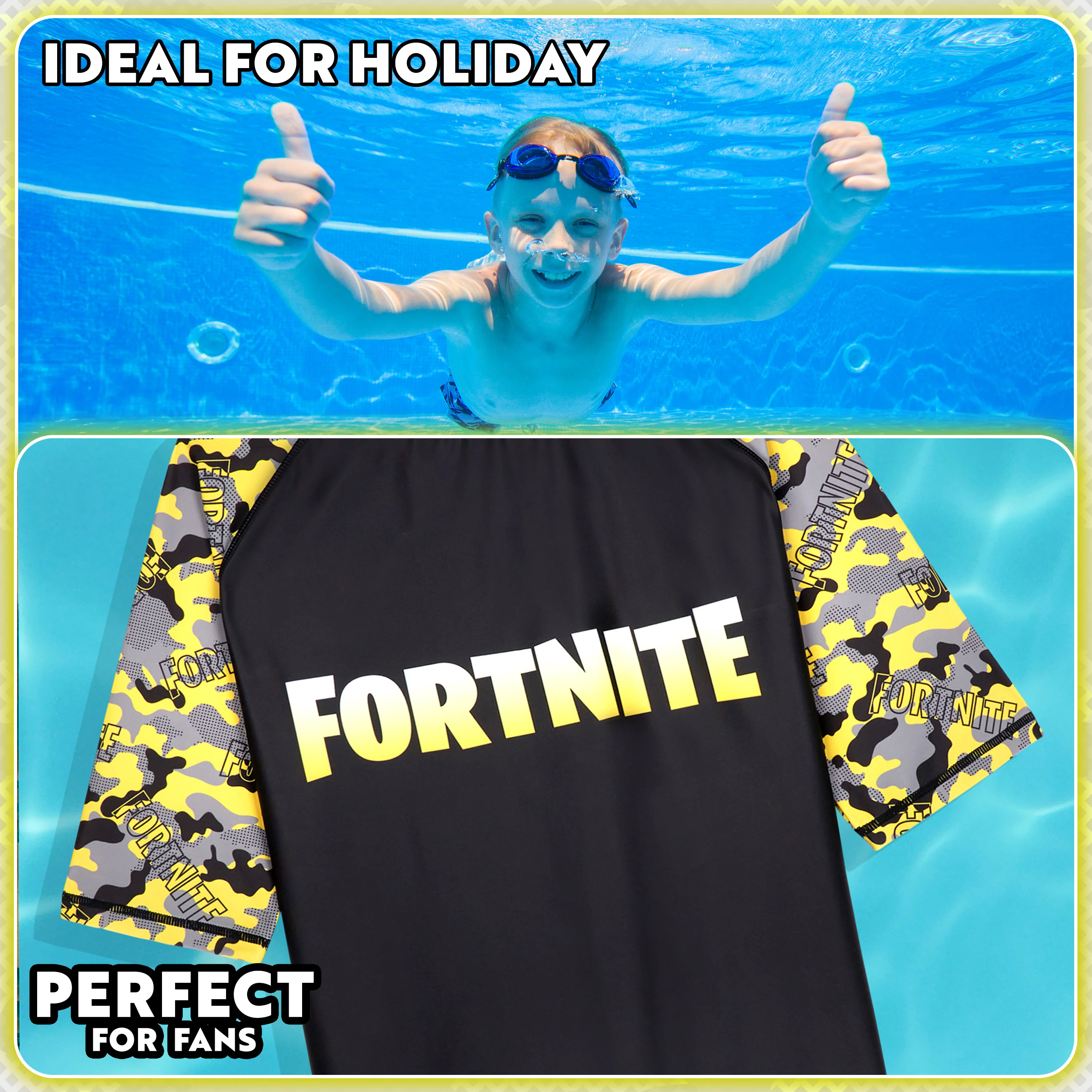 Get Trend | Fortnite Swimsuit Set for Boys Teenagers 2 Pcs with Swimming Trunks Boys Rash Vest for Swimming Beach Trip Holiday Essentials - Image 2