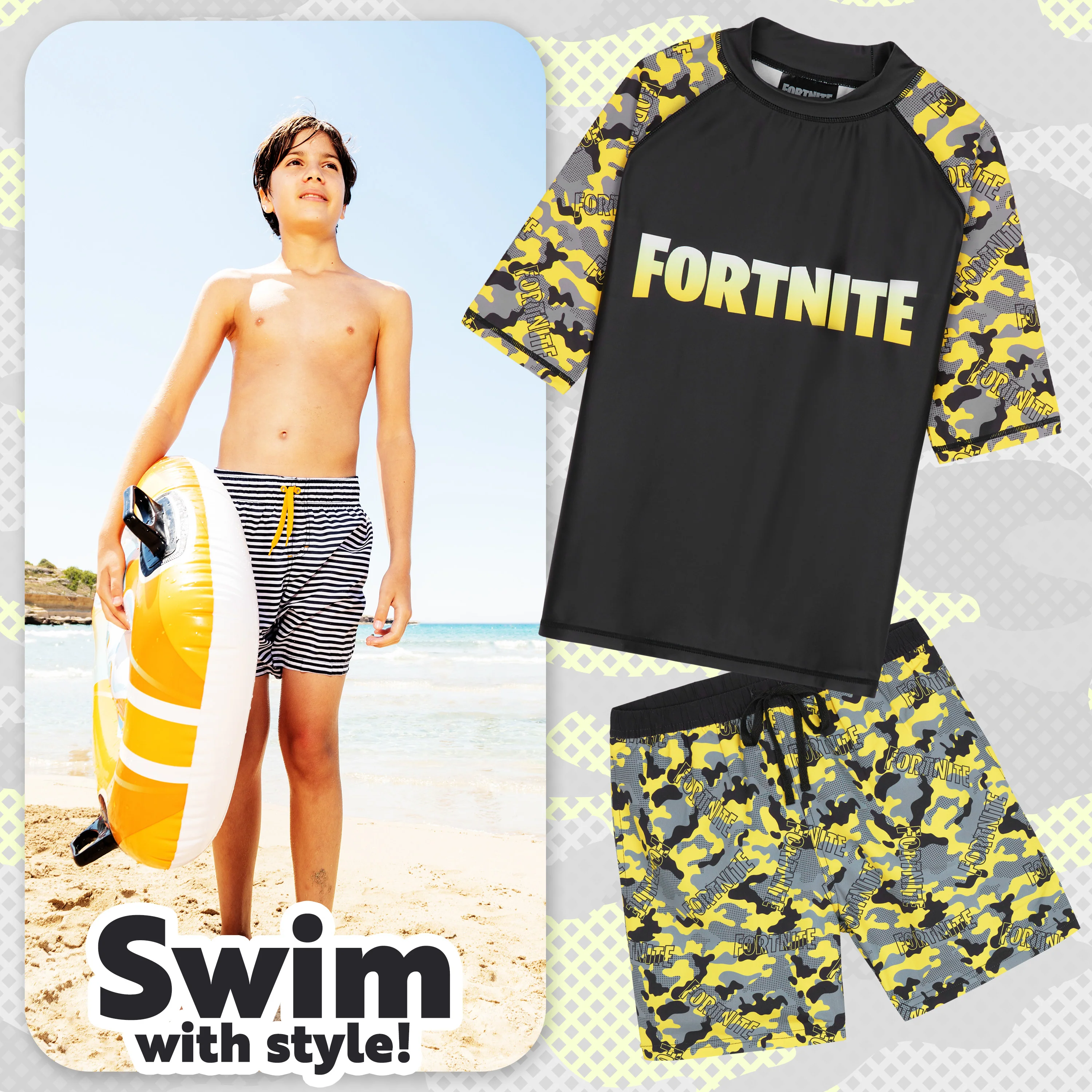 Get Trend | Fortnite Swimsuit Set for Boys Teenagers 2 Pcs with Swimming Trunks Boys Rash Vest for Swimming Beach Trip Holiday Essentials - Image 3