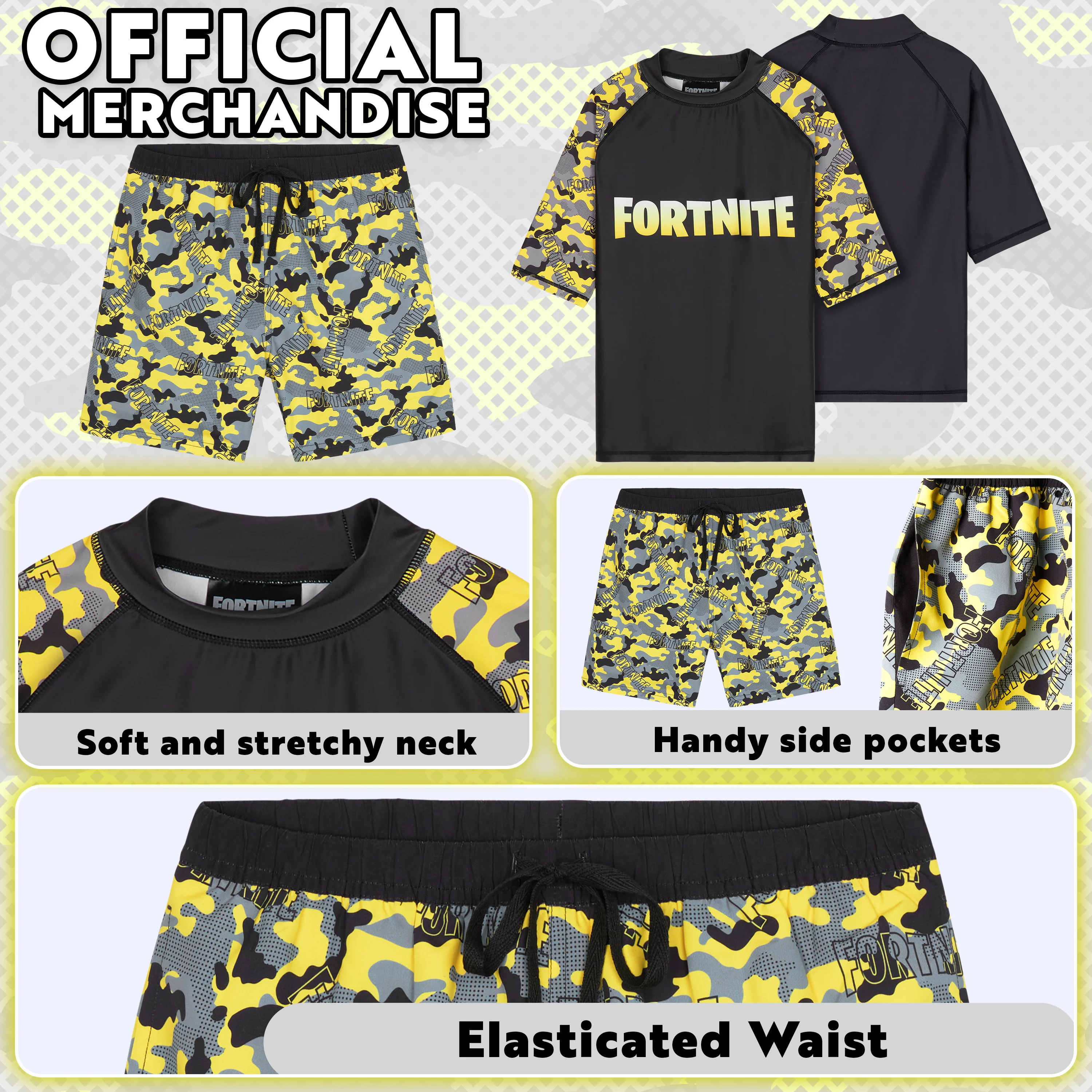 Get Trend | Fortnite Swimsuit Set for Boys Teenagers 2 Pcs with Swimming Trunks Boys Rash Vest for Swimming Beach Trip Holiday Essentials - Image 4