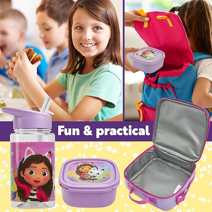Get Trend Gabby’s Dollhouse Lunch Bag Set for Kids 3 Pcs with Snack Lunch Box - Image 3