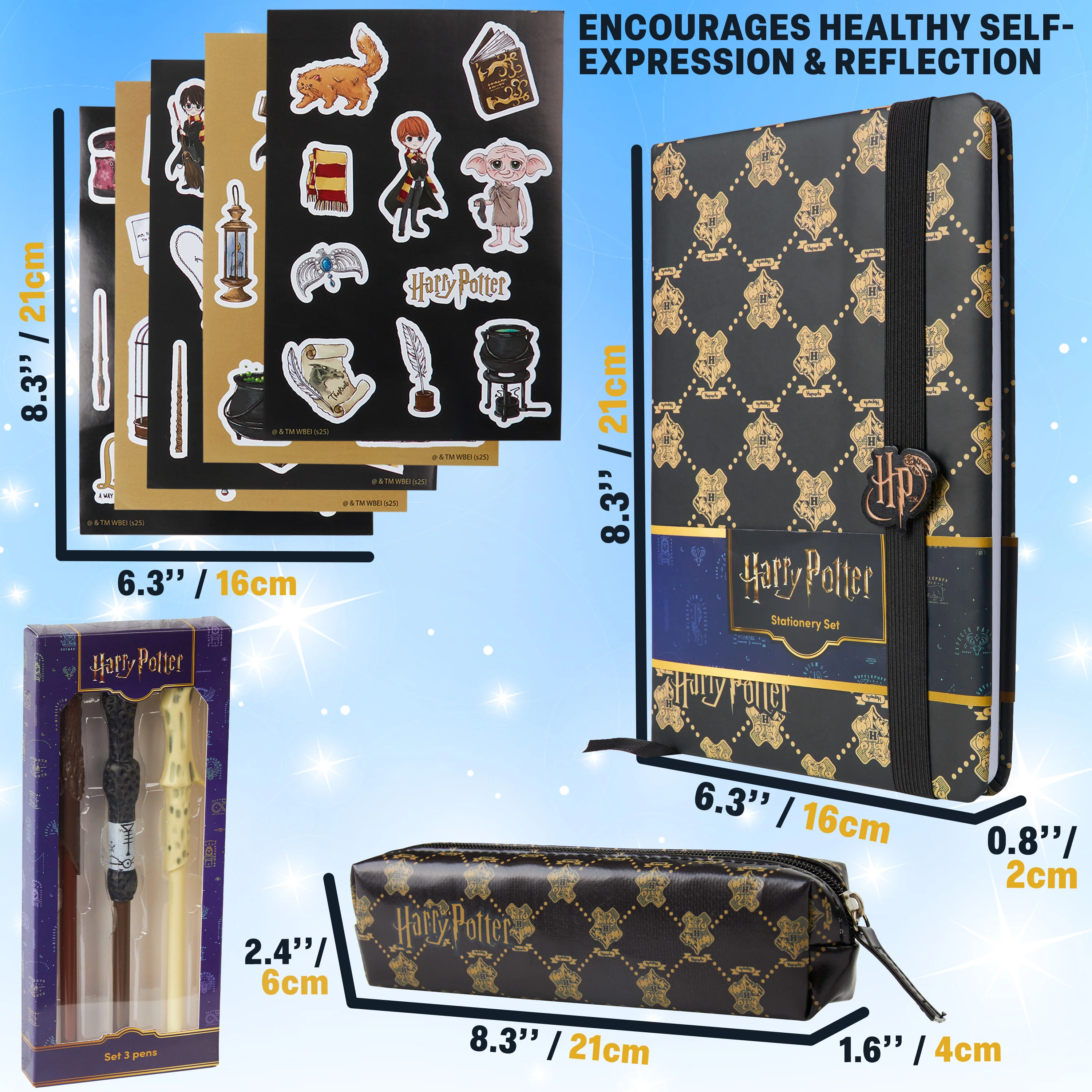 Get Trend Harry Potter Pencil Case Notebook Stickers and Wand Pens Stationery Set - Image 6