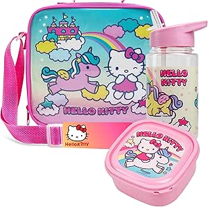Get Trend Hello Kitty Lunch Bag Set for Kids Kawaii 3 Pcs with Snack Lunch Box