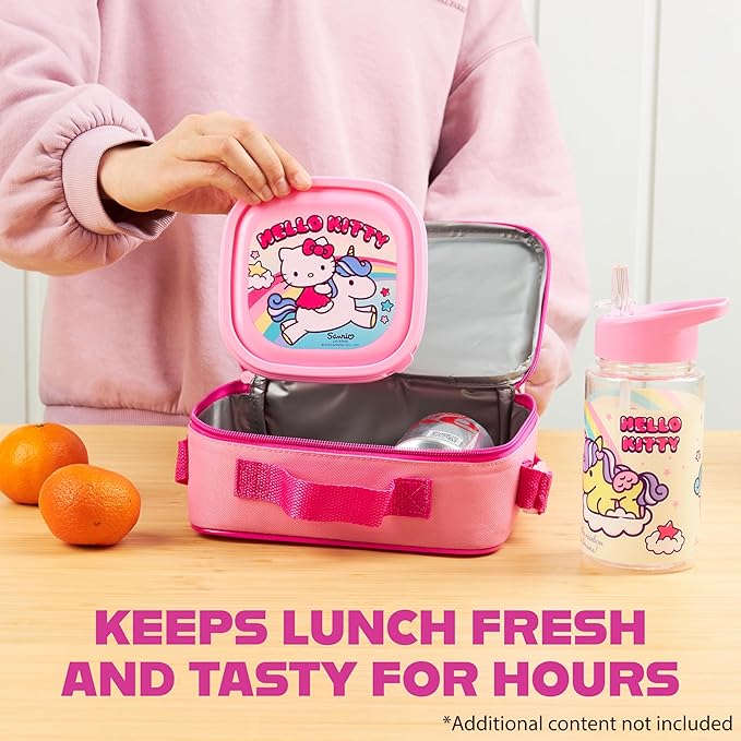 Get Trend Hello Kitty Lunch Bag Set for Kids Kawaii 3 Pcs with Snack Lunch Box - Image 2