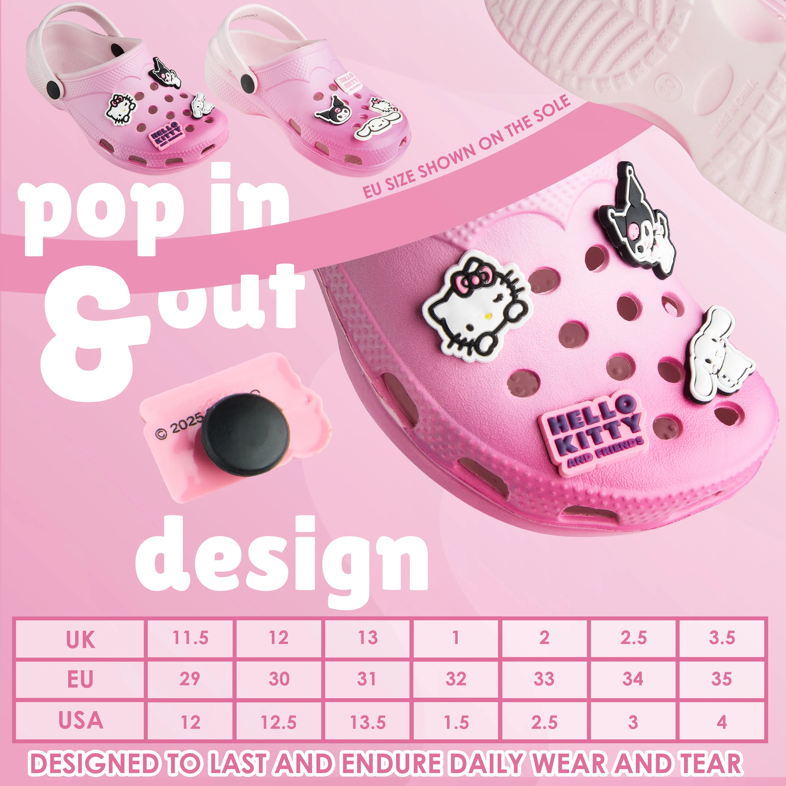 Get Trend Hello Kitty Sanrio Clogs Girls Garden Shoes Slip On Removable Charms - Image 7