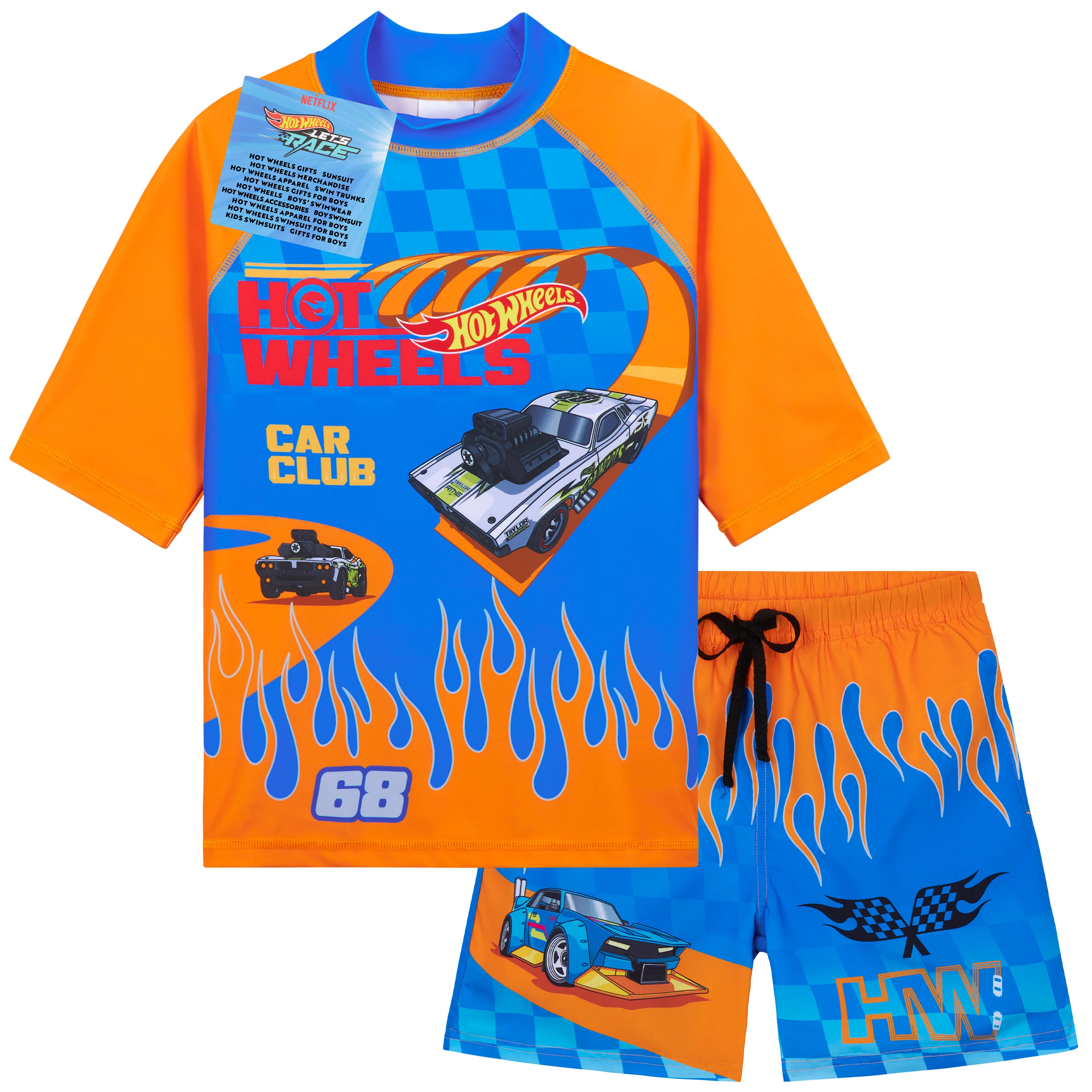 Get Trend Hot Wheels Swimsuit Set for Boys Teenagers 2 Pcs with Swimming Trunks Boys Rash Vest for Swimming Beach Trip Holiday Essentials