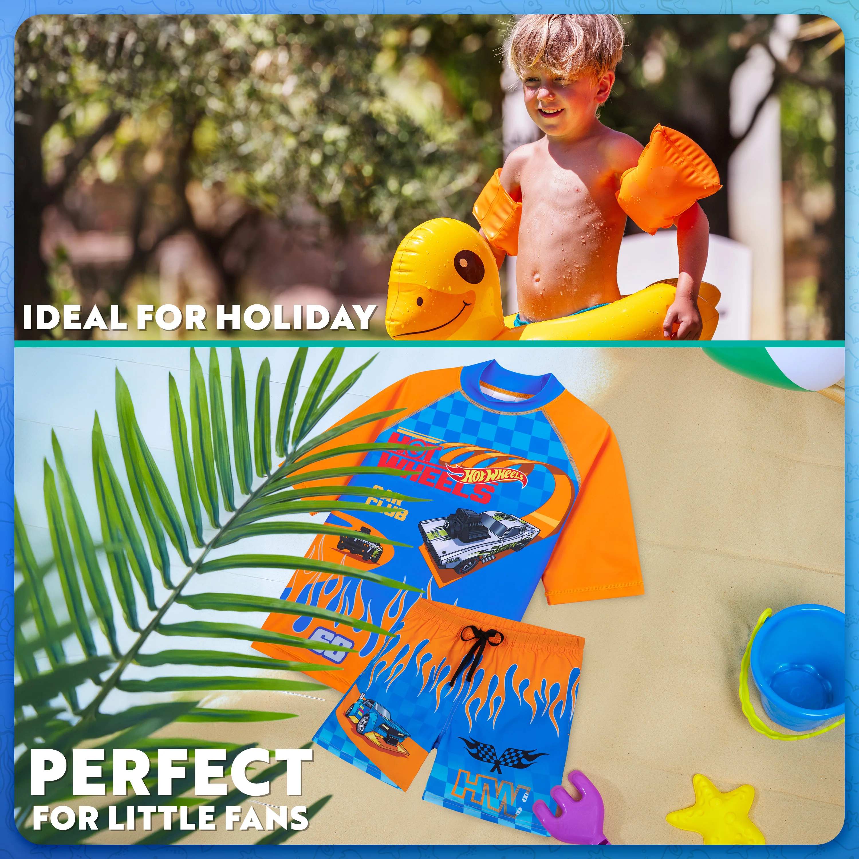 Get Trend Hot Wheels Swimsuit Set for Boys Teenagers 2 Pcs with Swimming Trunks Boys Rash Vest for Swimming Beach Trip Holiday Essentials - Image 2