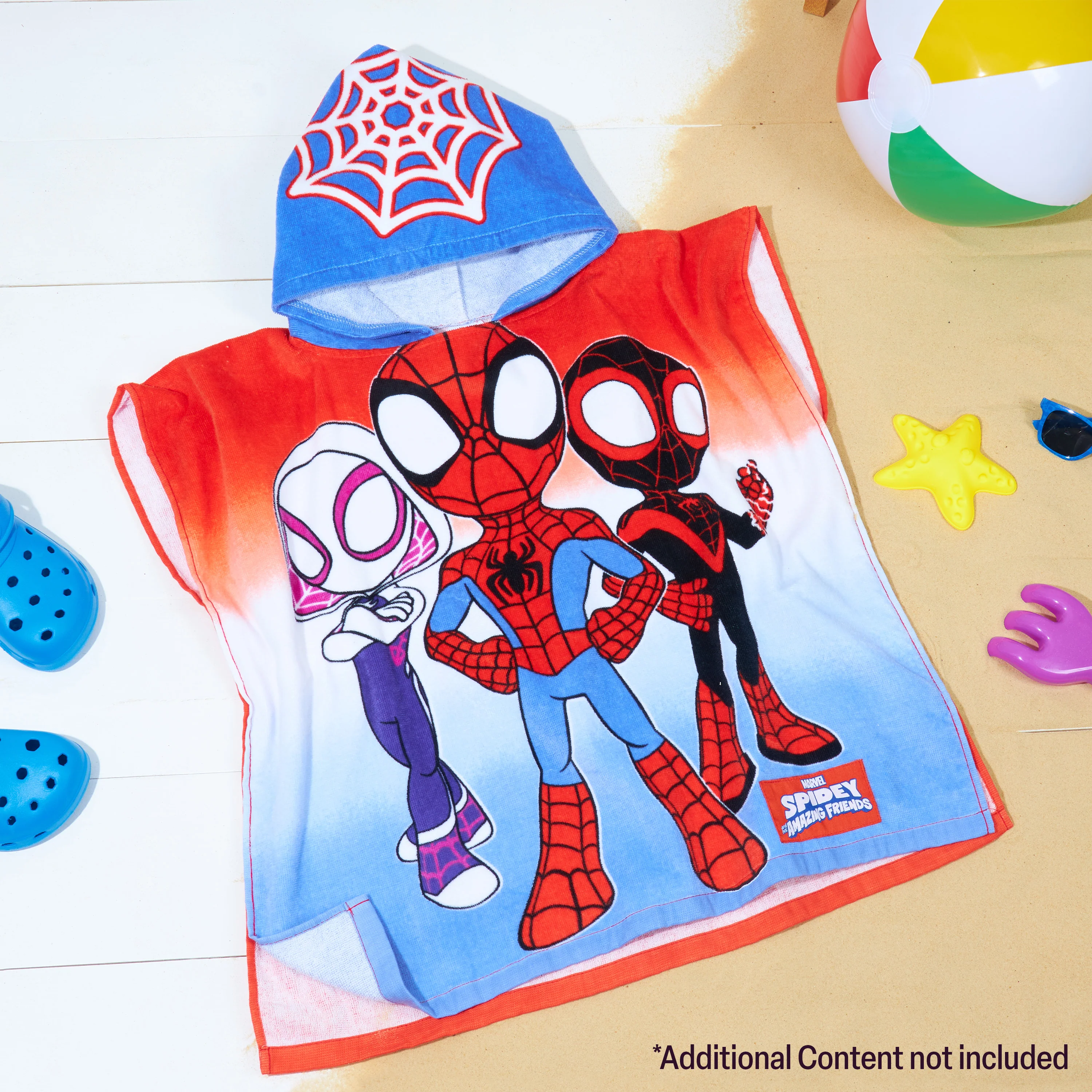 Get Trend Marvel Spidey Bath Towel with Hood for Kids Absorbent Changing Robe Poncho Towel Swimming Bath Shower Beach Holiday Essentials (Blue/Red Spidey, 4-9 years) - Image 5