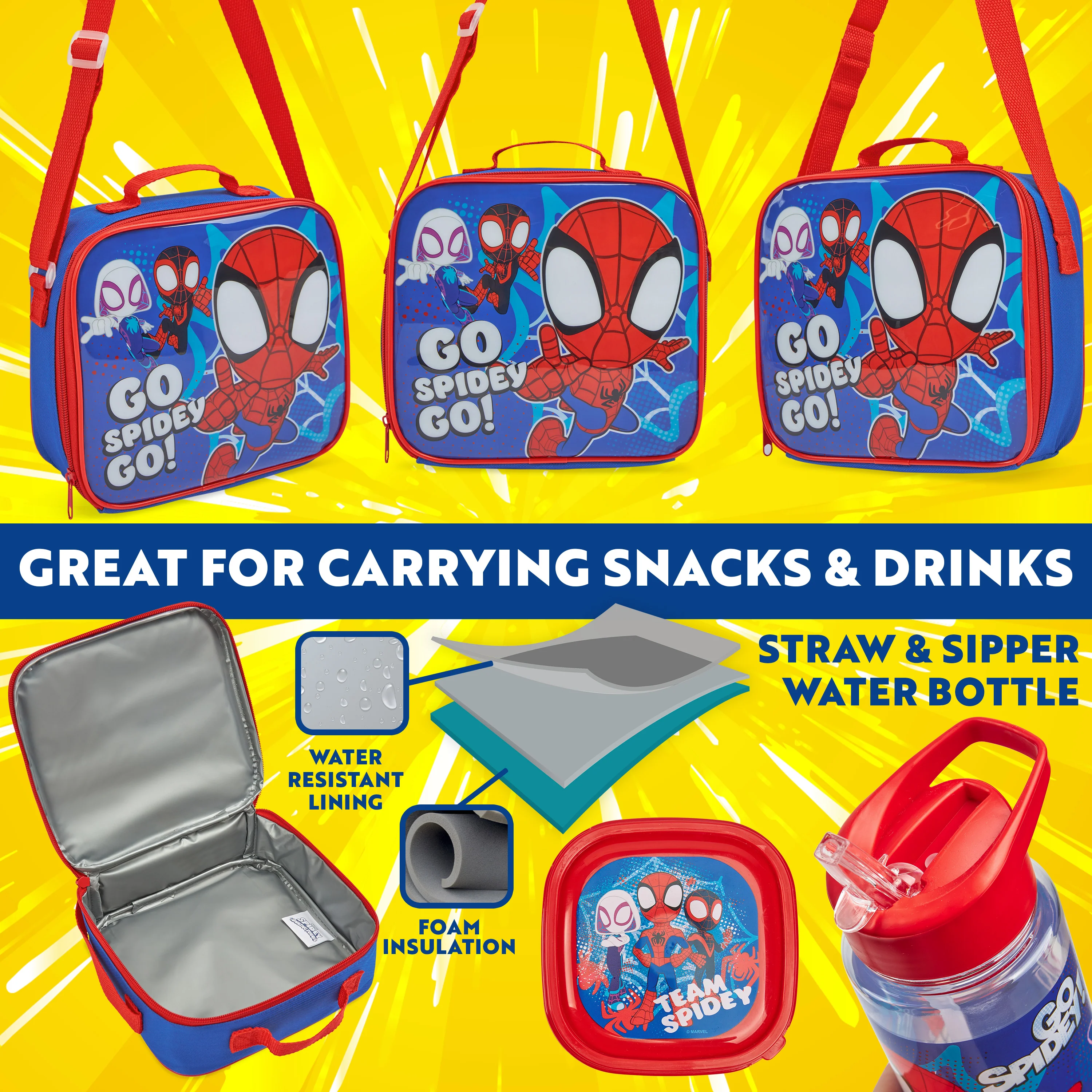 Get Trend Marvel Spidey Lunch Bag Set for Kids 3 Pcs with Snack Lunch Box - Image 3