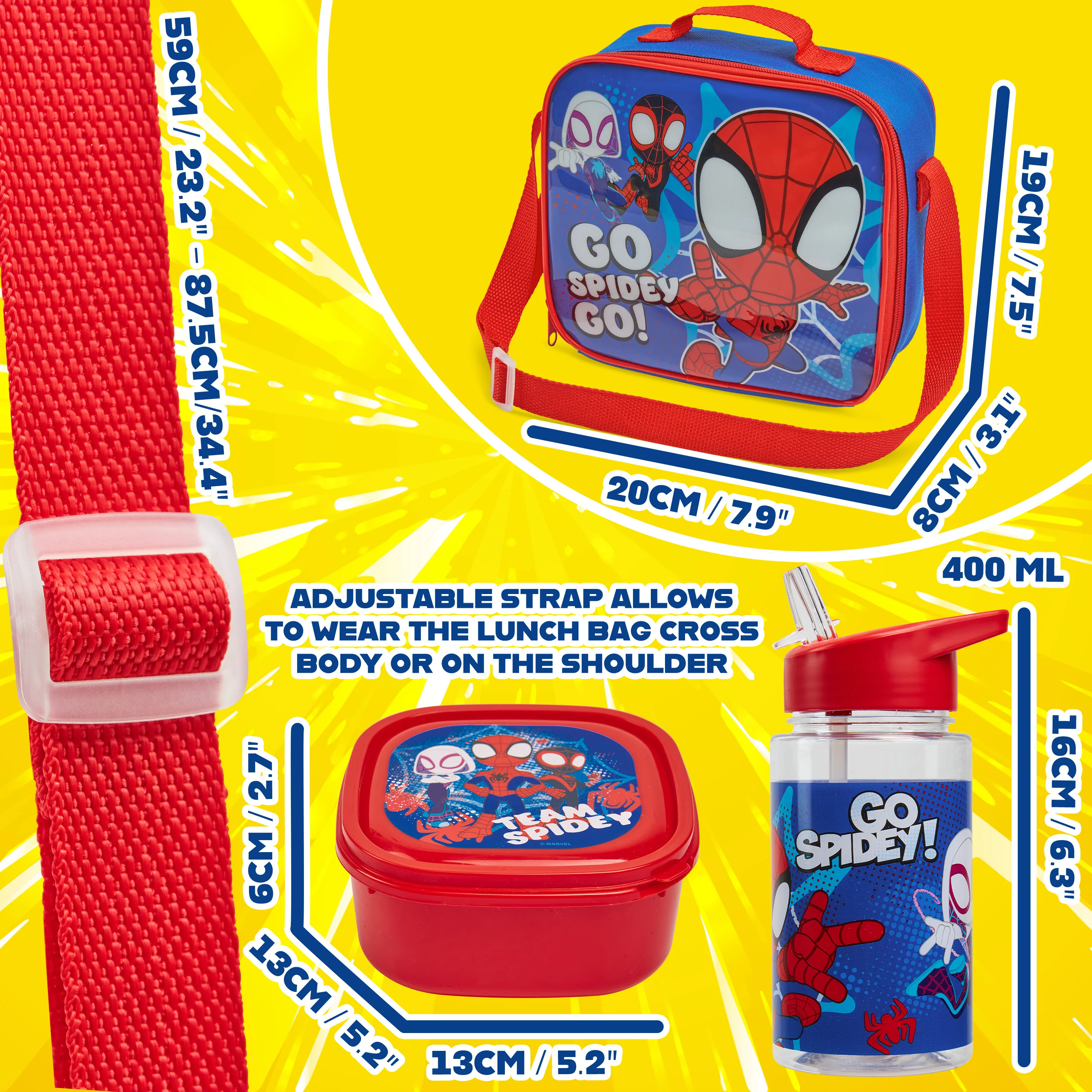 Get Trend Marvel Spidey Lunch Bag Set for Kids 3 Pcs with Snack Lunch Box - Image 6