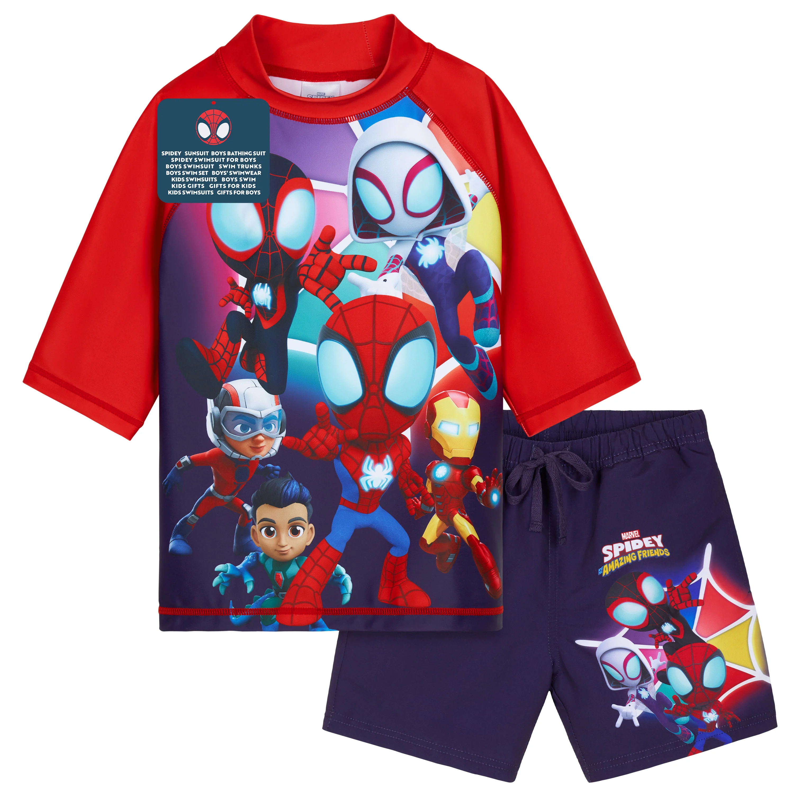 Get Trend Marvel | Spidey Swimsuit Set for Boys Teenagers 2 Pcs with Swimming Trunks Boys Rash Vest for Swimming Beach Trip Holiday Essentials