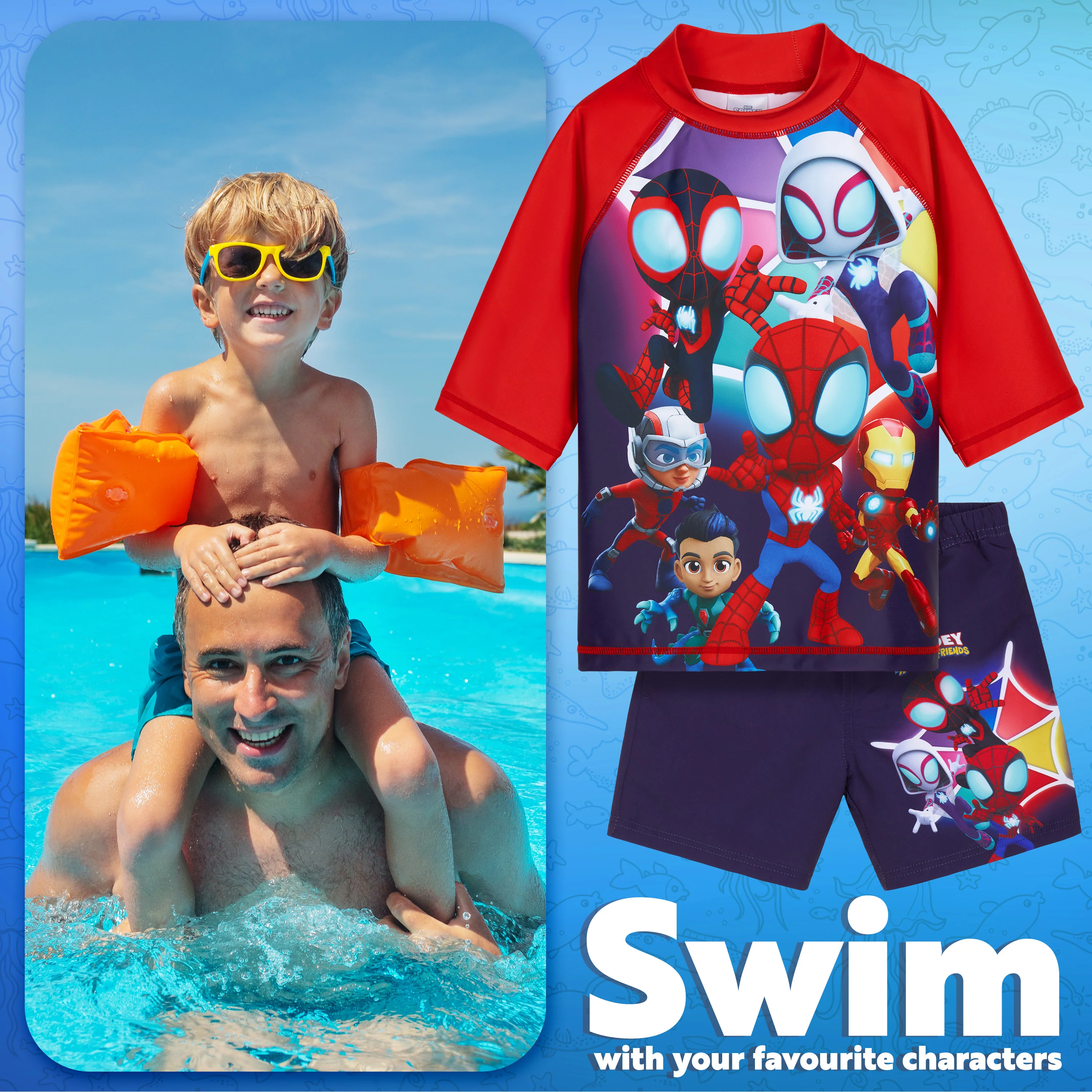 Get Trend Marvel | Spidey Swimsuit Set for Boys Teenagers 2 Pcs with Swimming Trunks Boys Rash Vest for Swimming Beach Trip Holiday Essentials - Image 3