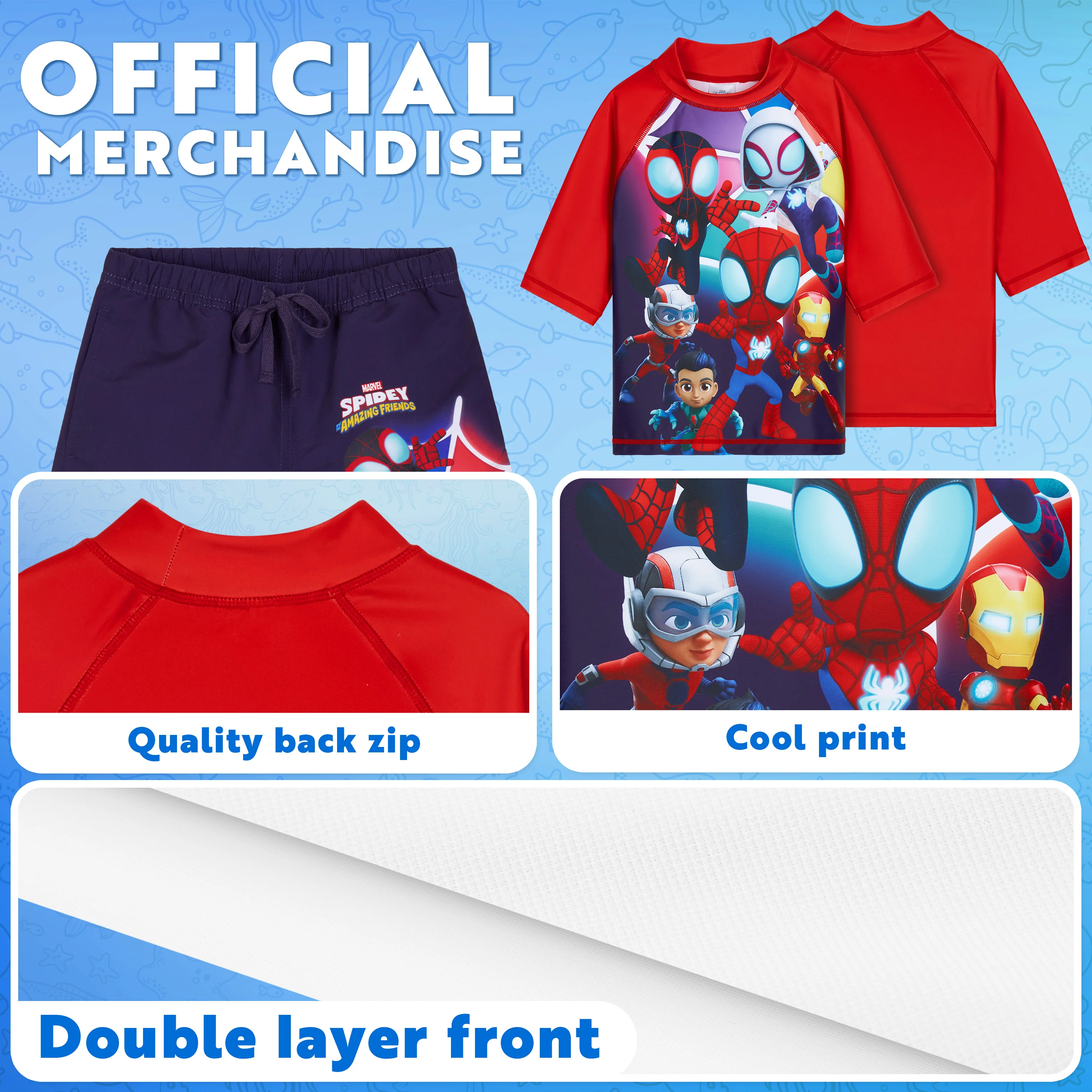 Get Trend Marvel | Spidey Swimsuit Set for Boys Teenagers 2 Pcs with Swimming Trunks Boys Rash Vest for Swimming Beach Trip Holiday Essentials - Image 4