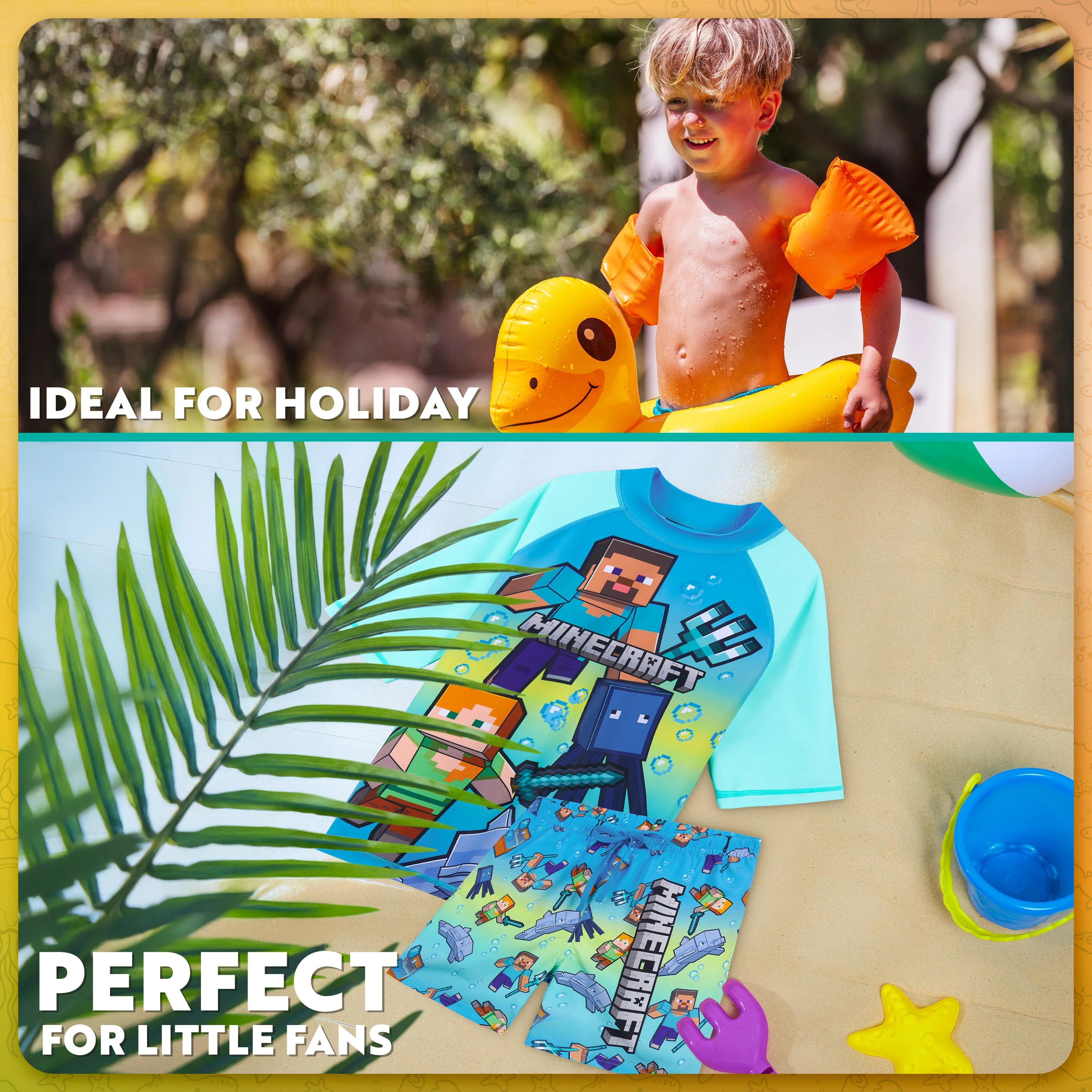 Get Trend Minecraft Swimsuit Set for Boys Teenagers 2 Pcs with Swimming Trunks Boys Rash Vest for Swimming Beach Trip Holiday Essentials - Image 2
