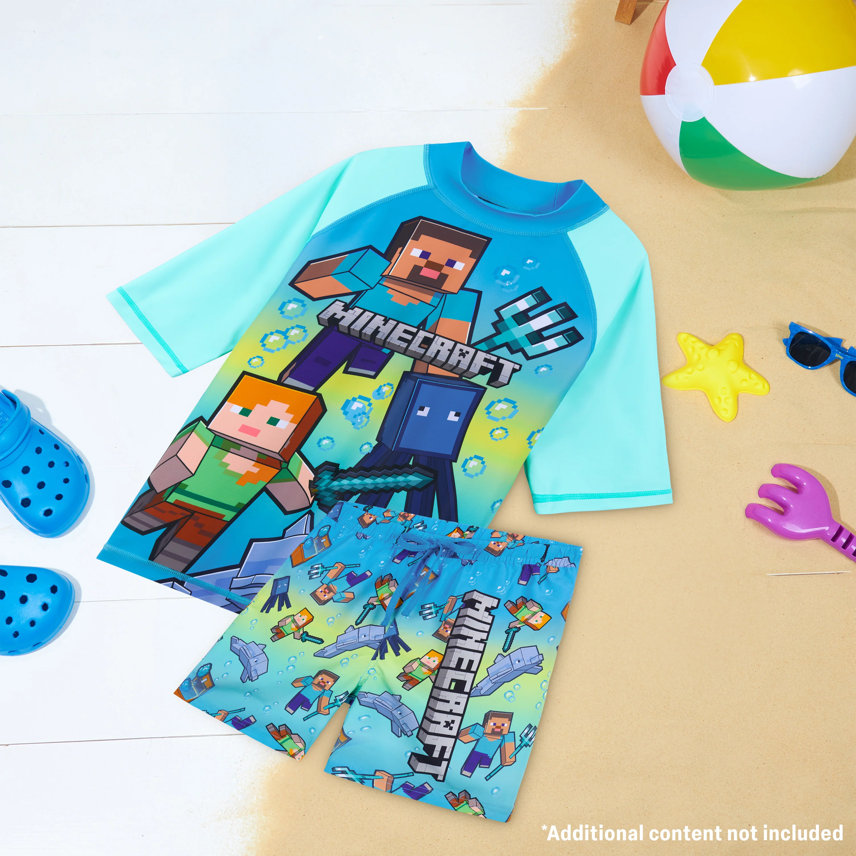 Get Trend Minecraft Swimsuit Set for Boys Teenagers 2 Pcs with Swimming Trunks Boys Rash Vest for Swimming Beach Trip Holiday Essentials - Image 5