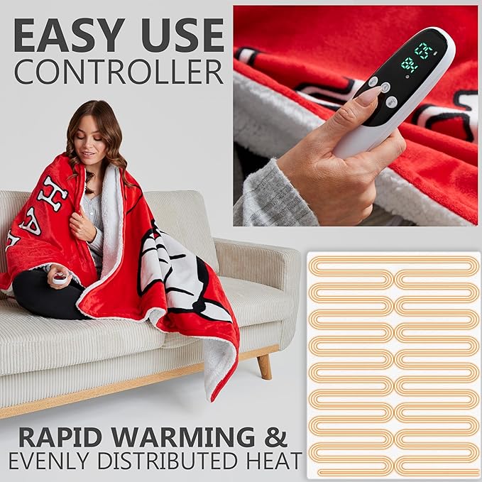 Get Trend Peanuts Snoopy Electric Blanket 150x200cm, Double Size Soft & Luxurious Sherpa Fleece Heated Blanket, 9 Heat Settings 12-Hour Auto-Off Timer (Red Snoopy, Double UK) - Image 3