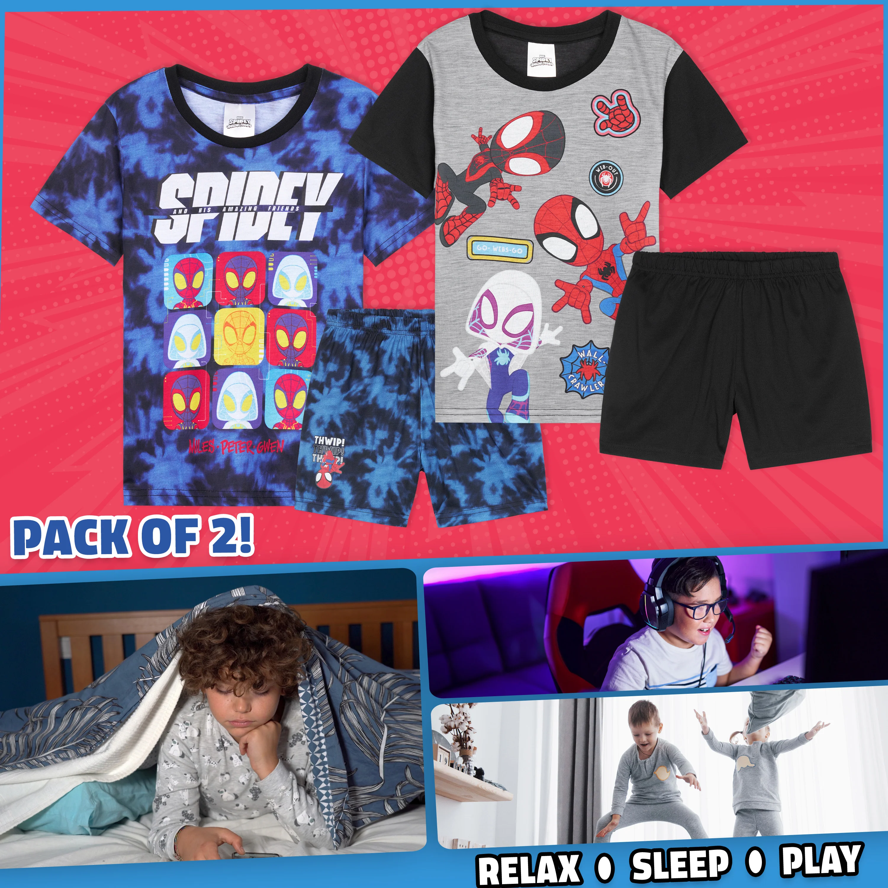 Get Trend PJs Boys 2 Pack Pyjamas Set Short Sleeve Kids Teenagers Lounge Sets Nightwear Soft Comfy Sleepwear Boys Gifts - Image 2