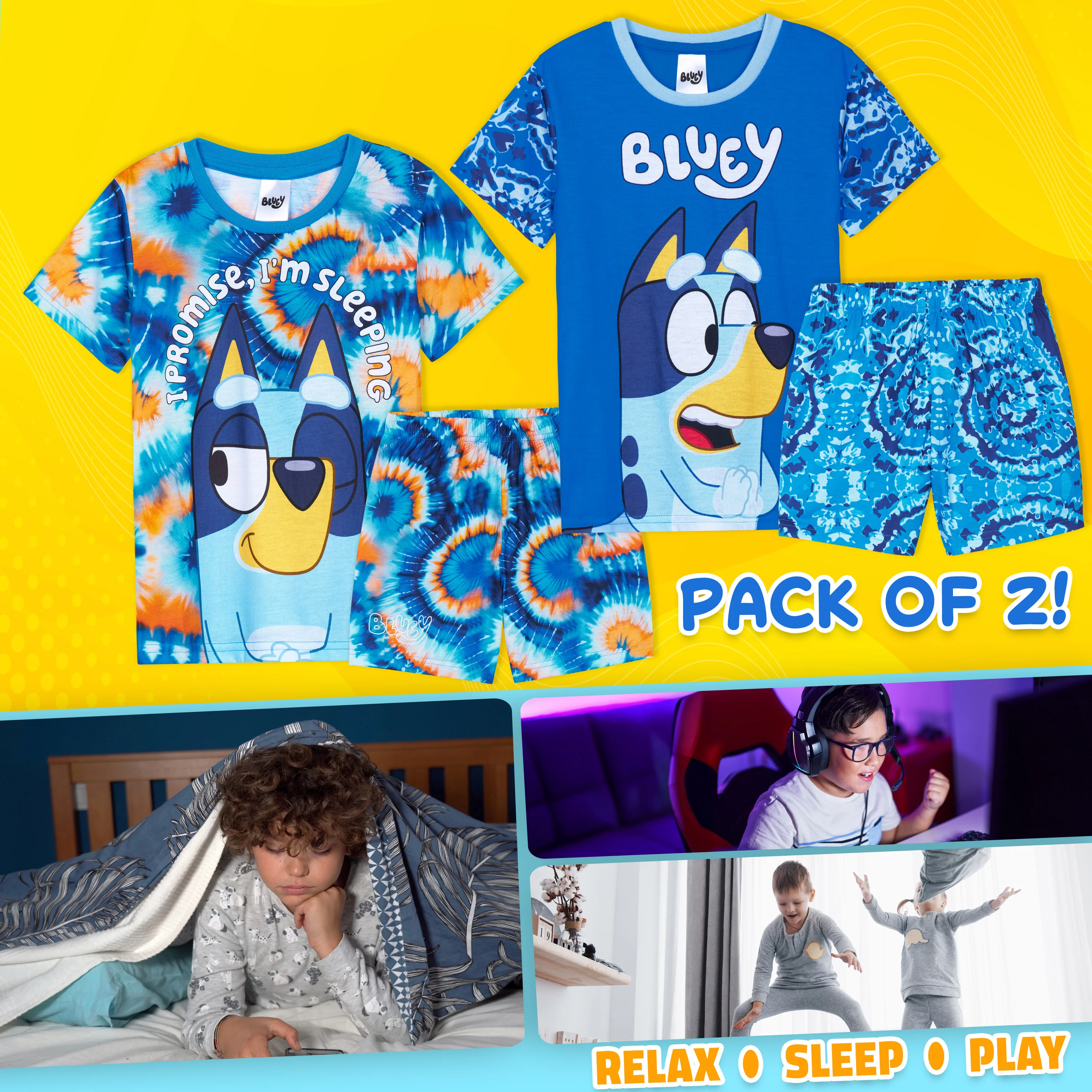 Get Trend PJs Boys 2 Pack Pyjamas Set Short Sleeve Kids Teenagers Lounge Sets Nightwear Soft Comfy Sleepwear Boys Gifts - Image 2
