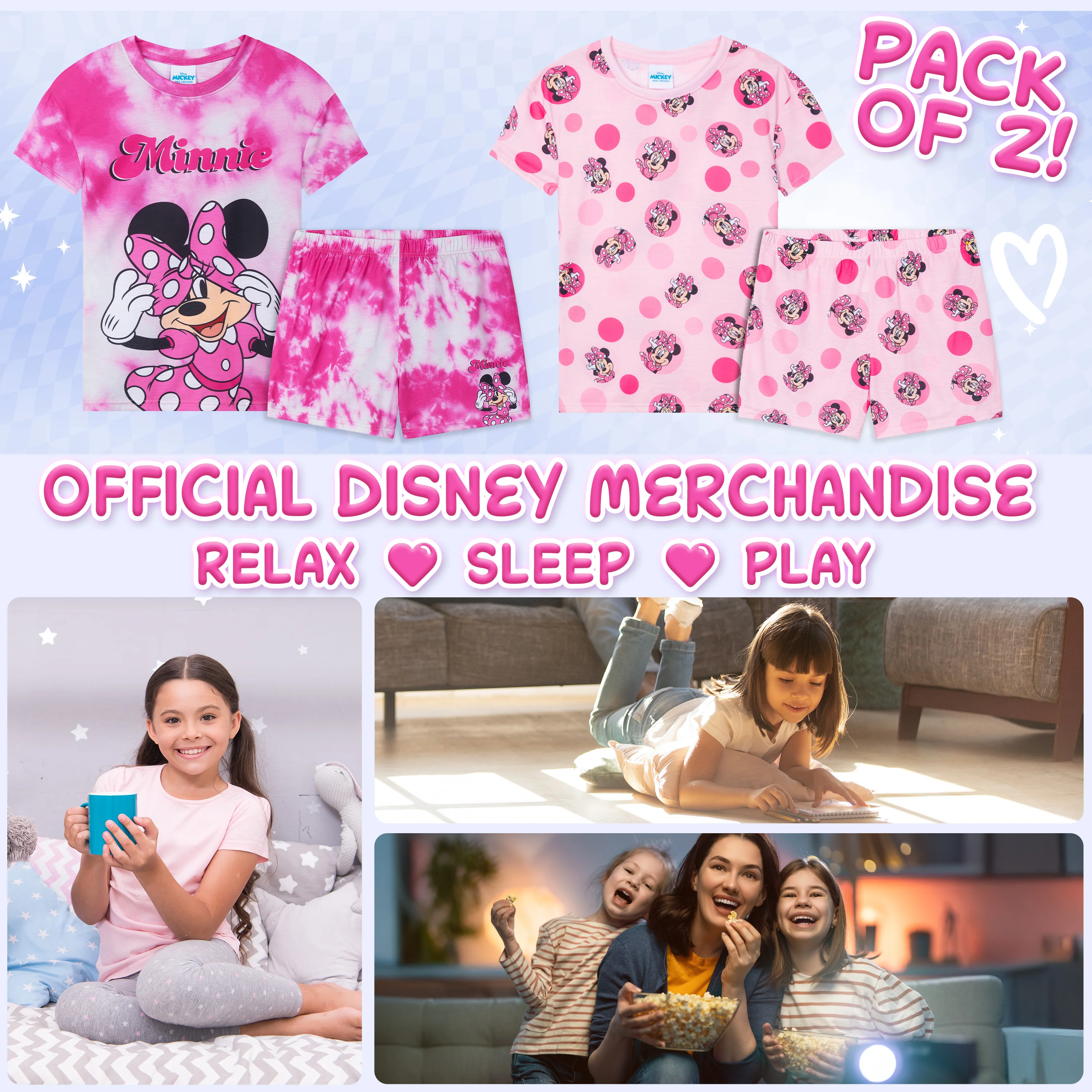 Get Trend PJs for Girls Pack of 2 Short Sleeve Pyjamas Set for Kids Teenagers Lounge Sets Nightwear Soft Comfy Sleepwear Gifts for Girls - Image 2