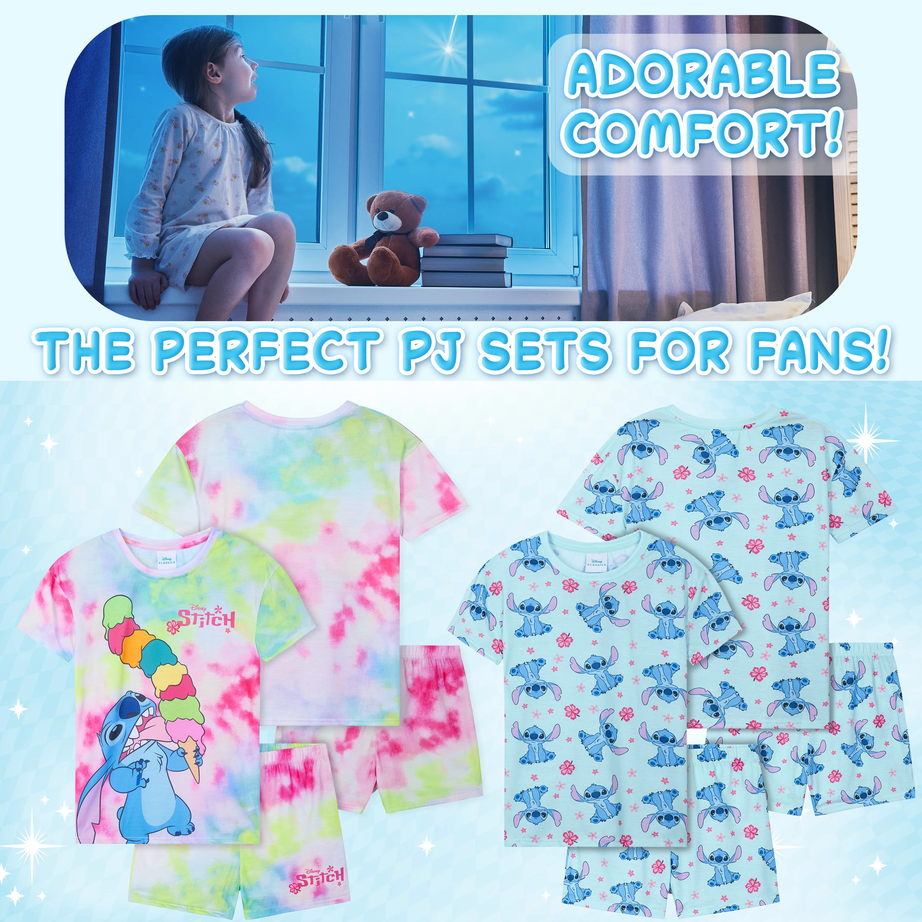 Get Trend PJs for Girls Pack of 2 Short Sleeve Pyjamas Set for Kids Teenagers Lounge Sets Nightwear Soft Comfy Sleepwear Gifts for Girls - Image 3